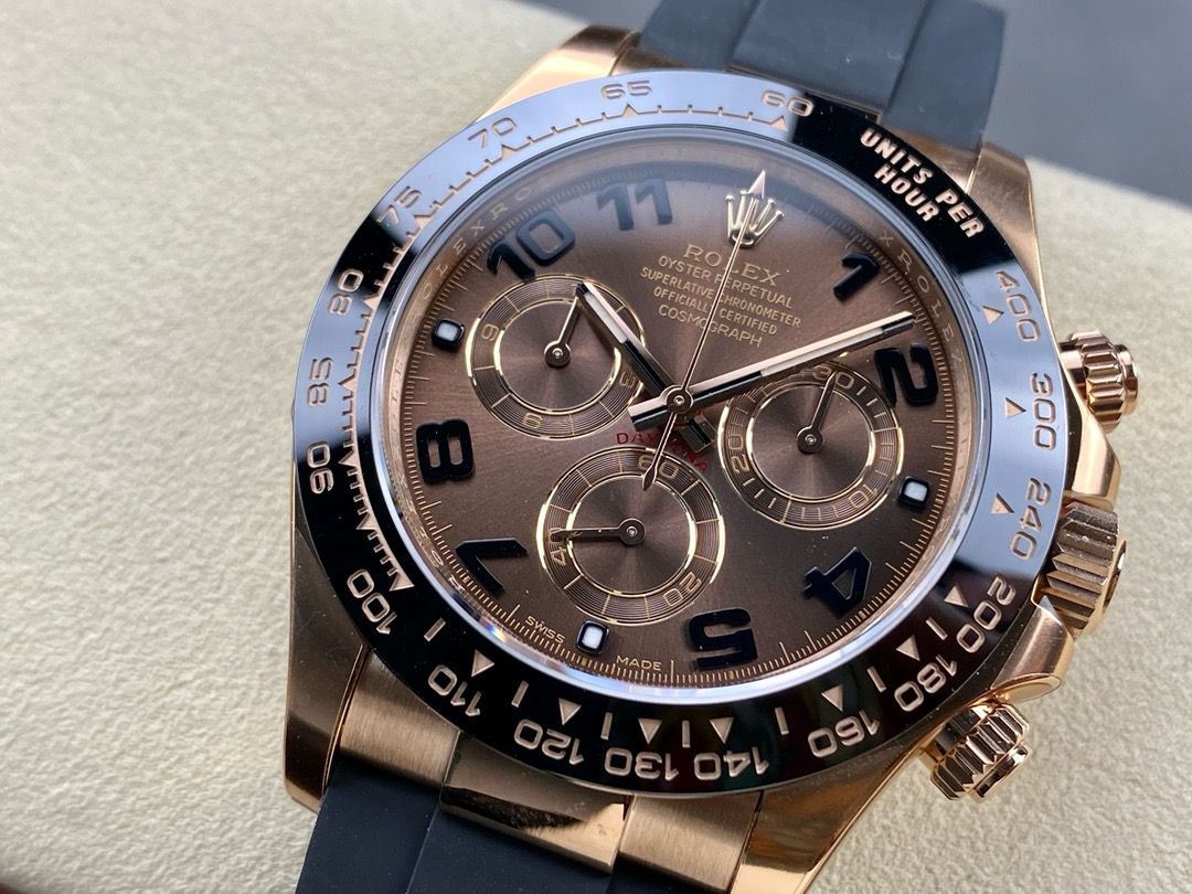 Clean Factory Rolex Daytona 116515LN-0015 40MM Rose Gold Rubber Strap Arabic Number Brown Dial