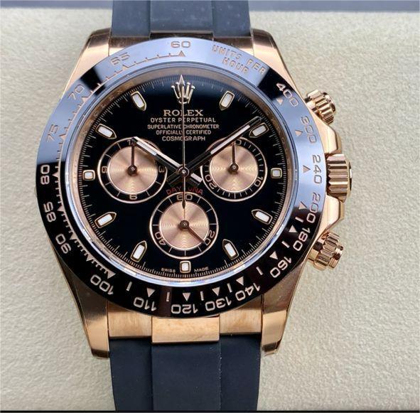 Clean Factory Rolex Daytona 116515LN-0012 40MM Rose Gold Rubber Strap Black Dial