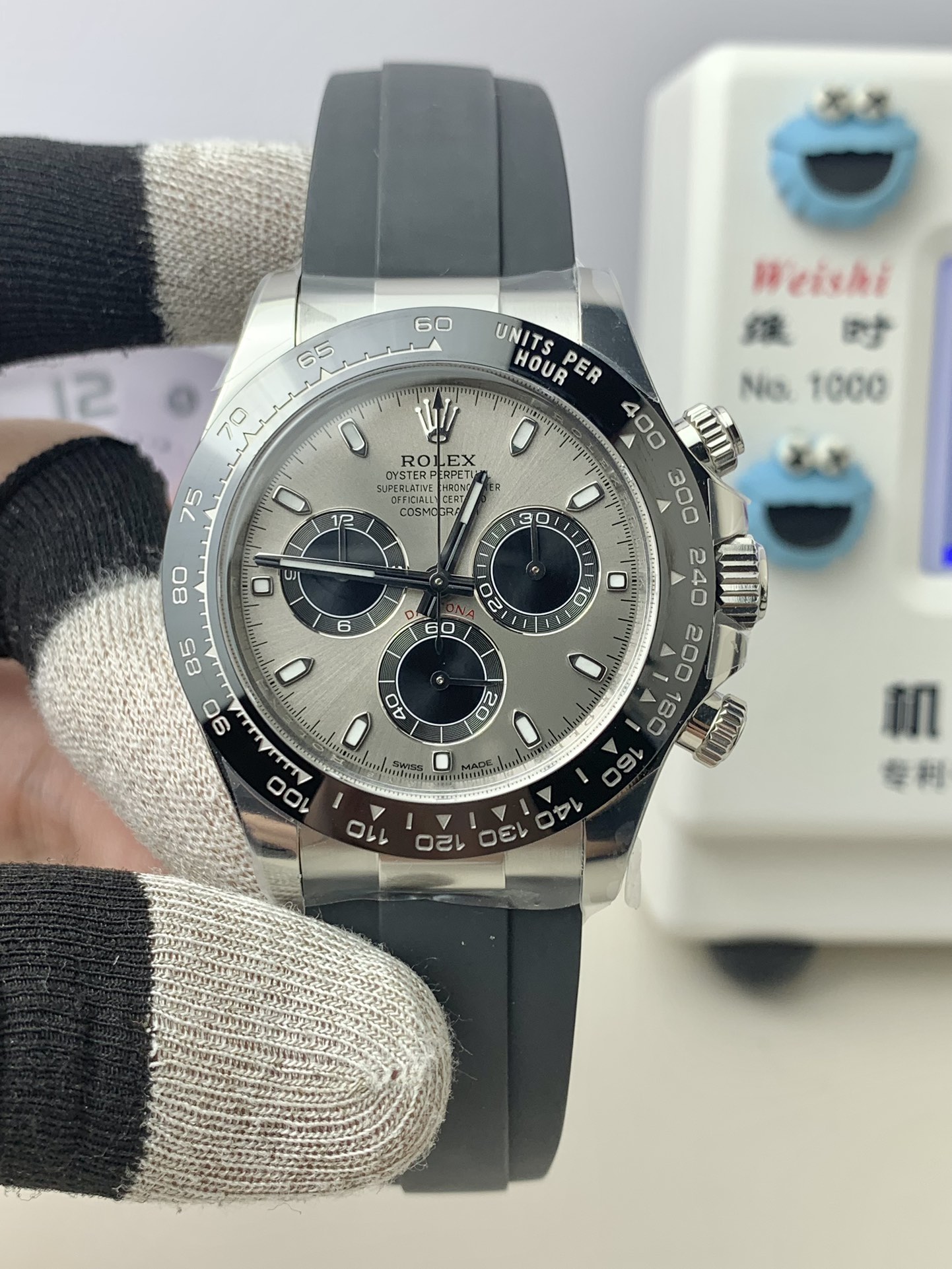 CLEAN Factory Rolex Daytona 126519LN-0006 40MM White Gold Rubber Strap Black Eye Grey Dial