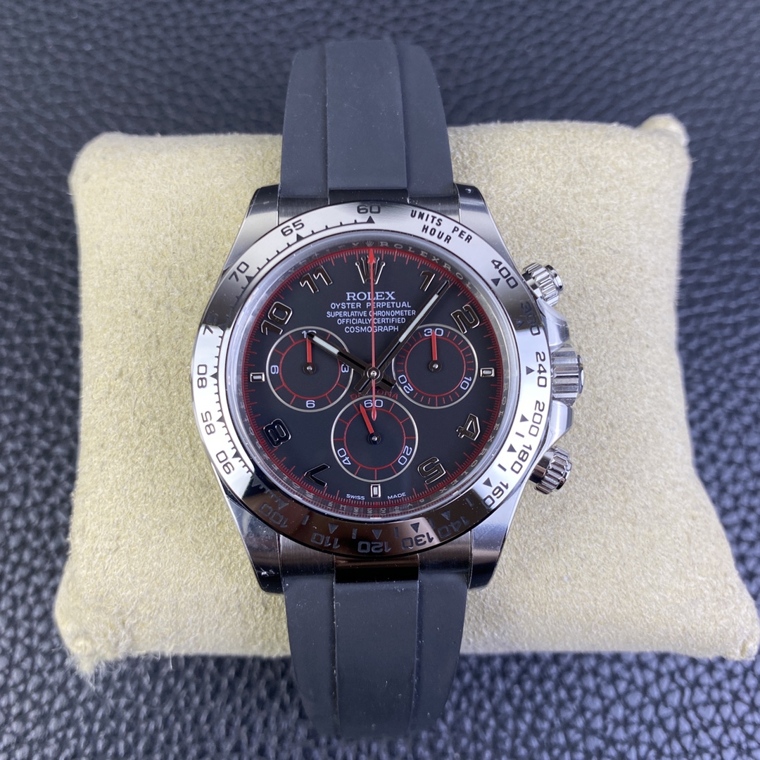 CLEAN Factory Rolex Daytona 116519LN 40MM White Gold Rubber Strap Arab Number Racing Black Dial