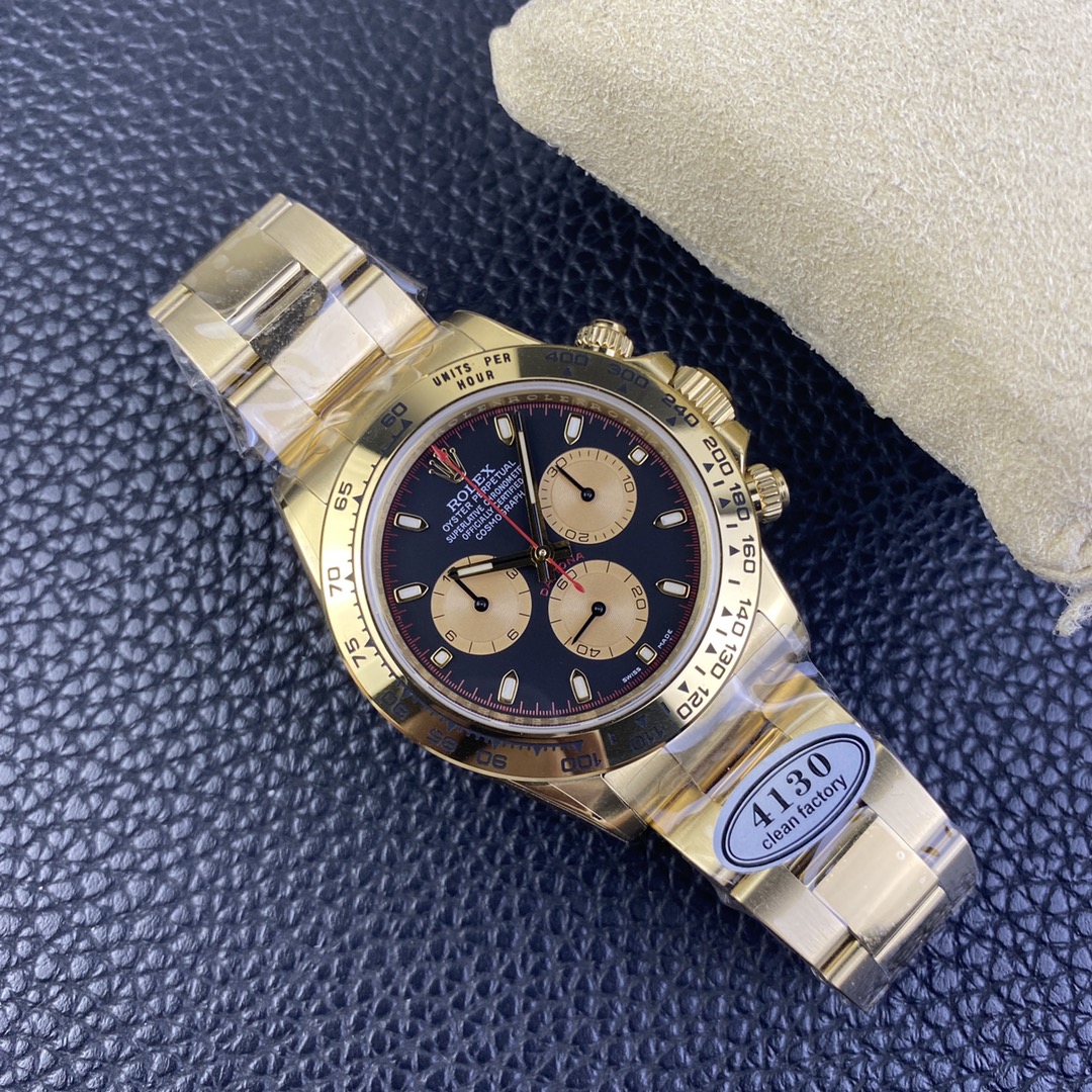 CLEAN Factory Rolex Daytona 116508-0009 40MM Full Gold，Gold Eye，Red Second Hand Black Dial