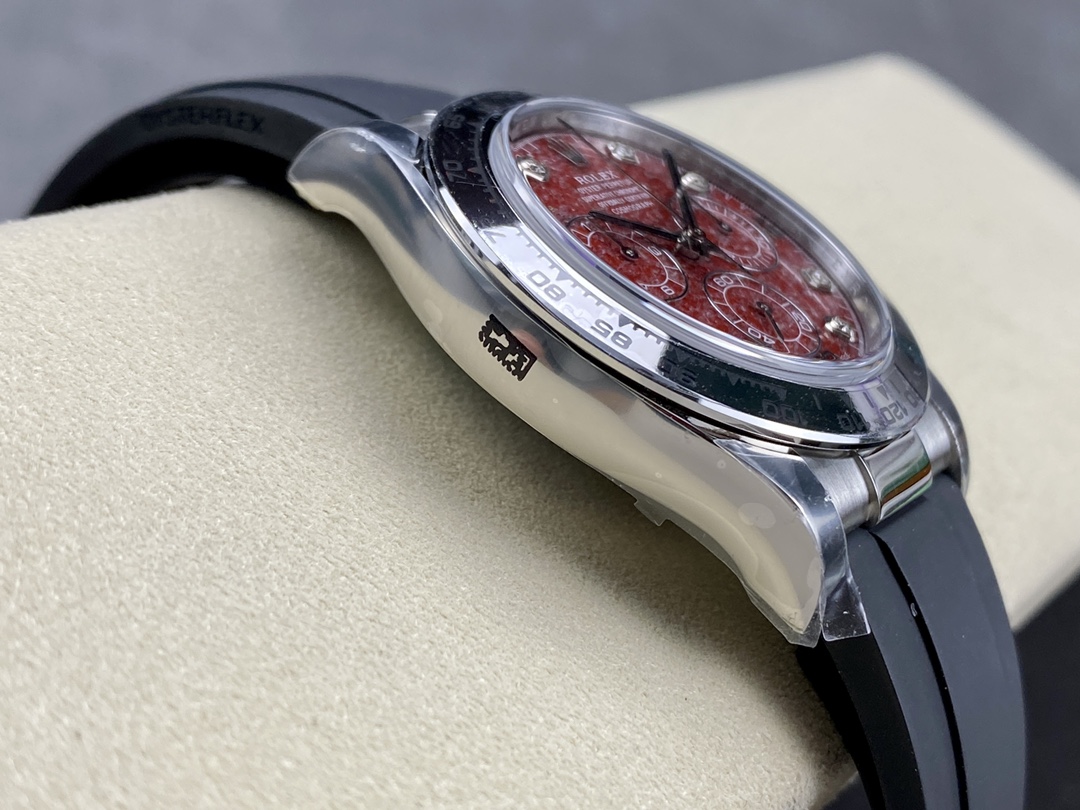 CLEAN Factory Rolex Daytona 116519 40MM White Gold Rubber Strap Diamond Red Dial