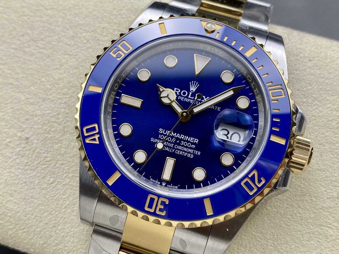 Clean Factory Rolex Submariner Date 126613LB 41mm Half Gold Blue Dial
