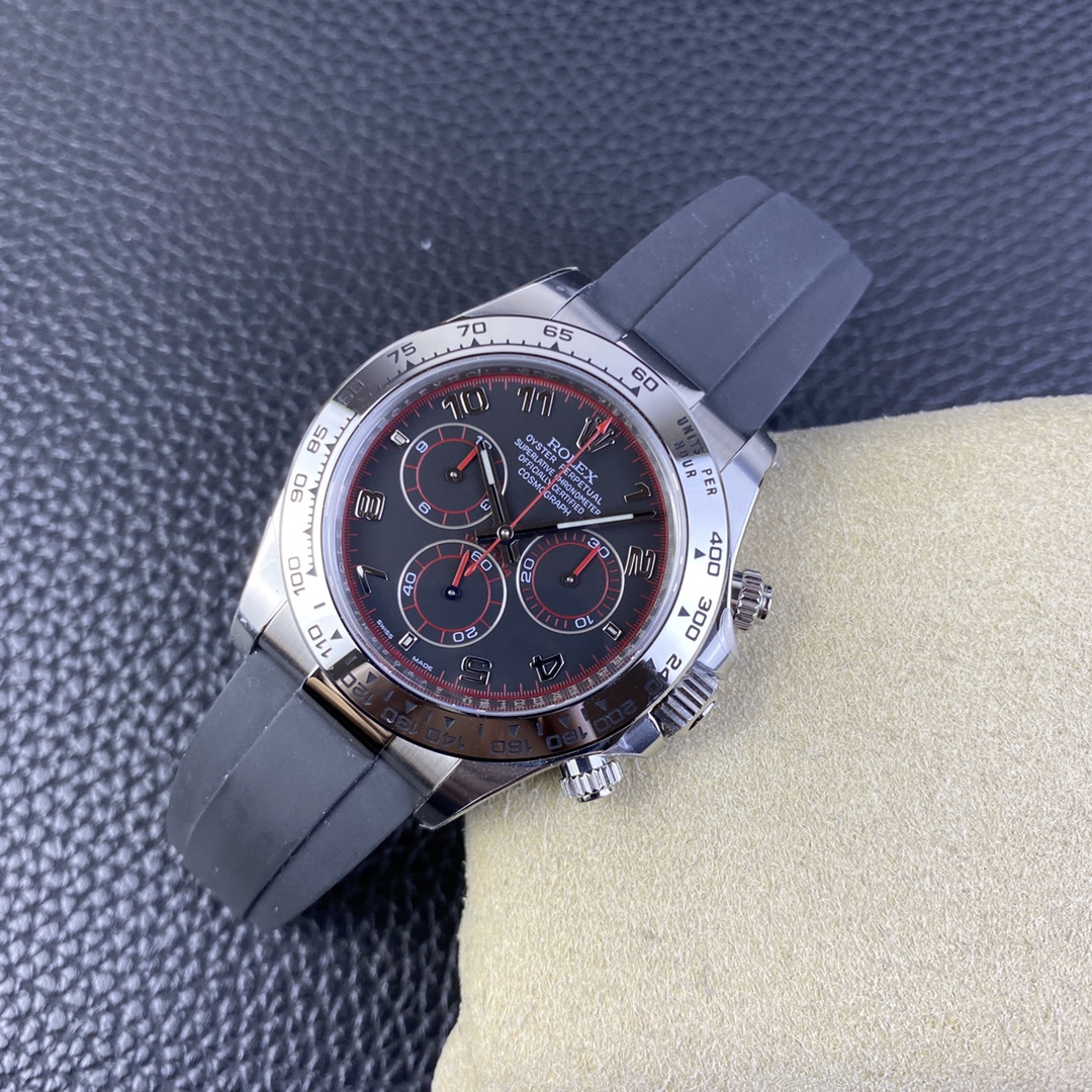 CLEAN Factory Rolex Daytona 116519LN 40MM White Gold Rubber Strap Arab Number Racing Black Dial