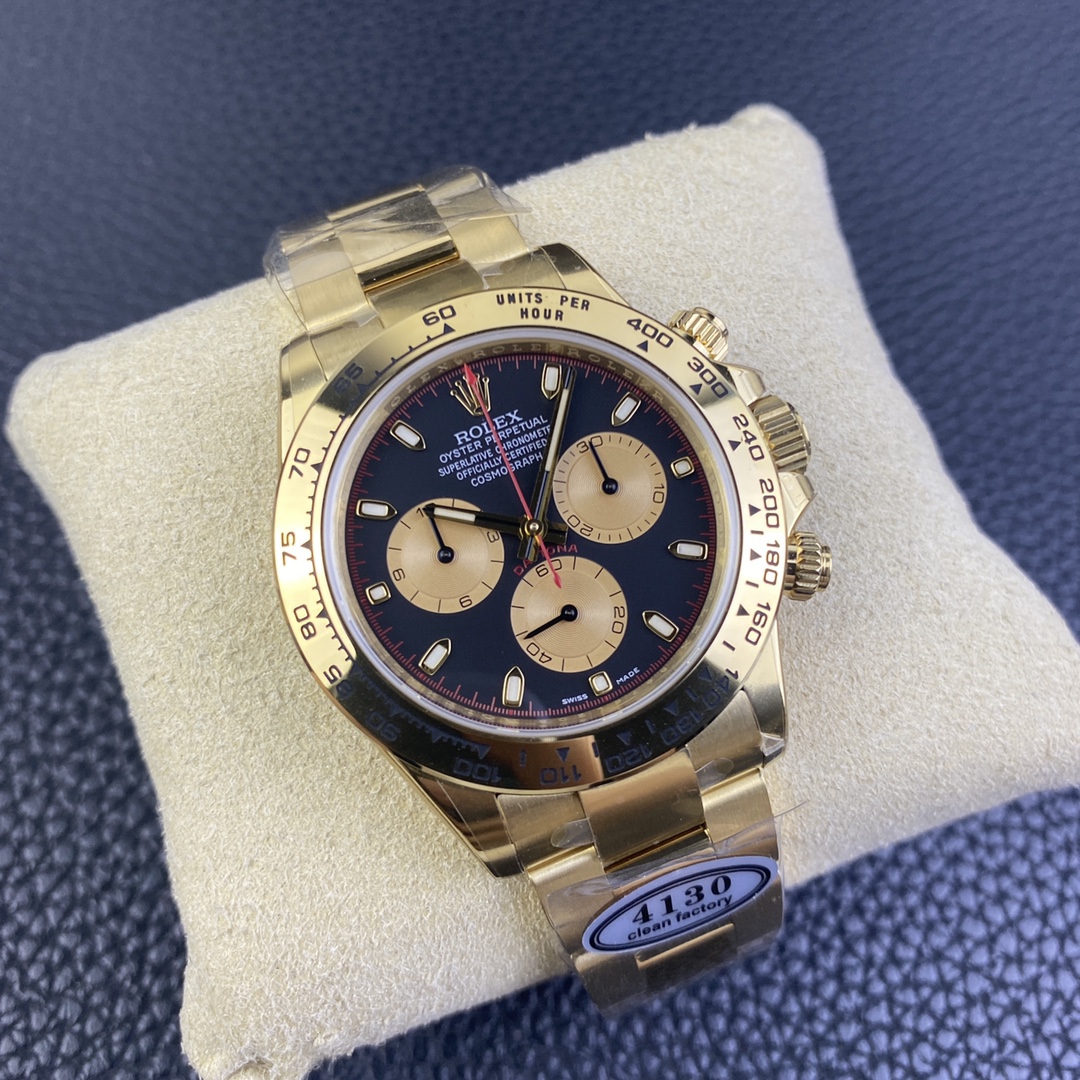 CLEAN Factory Rolex Daytona 116508-0009 40MM Full Gold，Gold Eye，Red Second Hand Black Dial