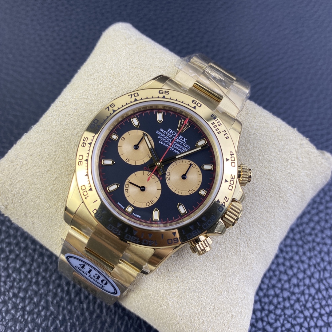 CLEAN Factory Rolex Daytona 116508-0009 40MM Full Gold，Gold Eye，Red Second Hand Black Dial