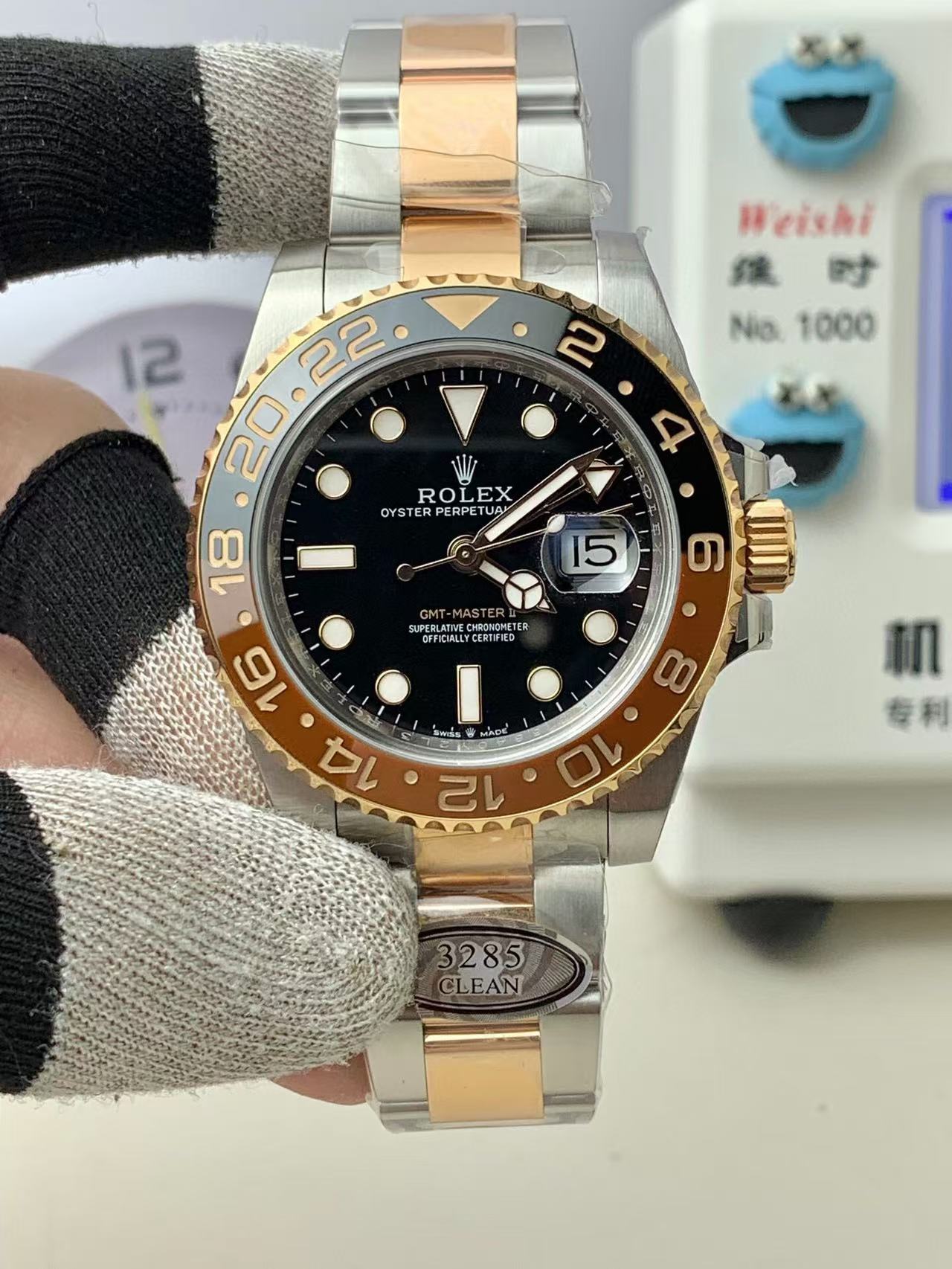 Clean Factory Rolex Rootbeer GMT-MASTER II 126711CHNR-0002 40mm Half Rose Gold Black Dial