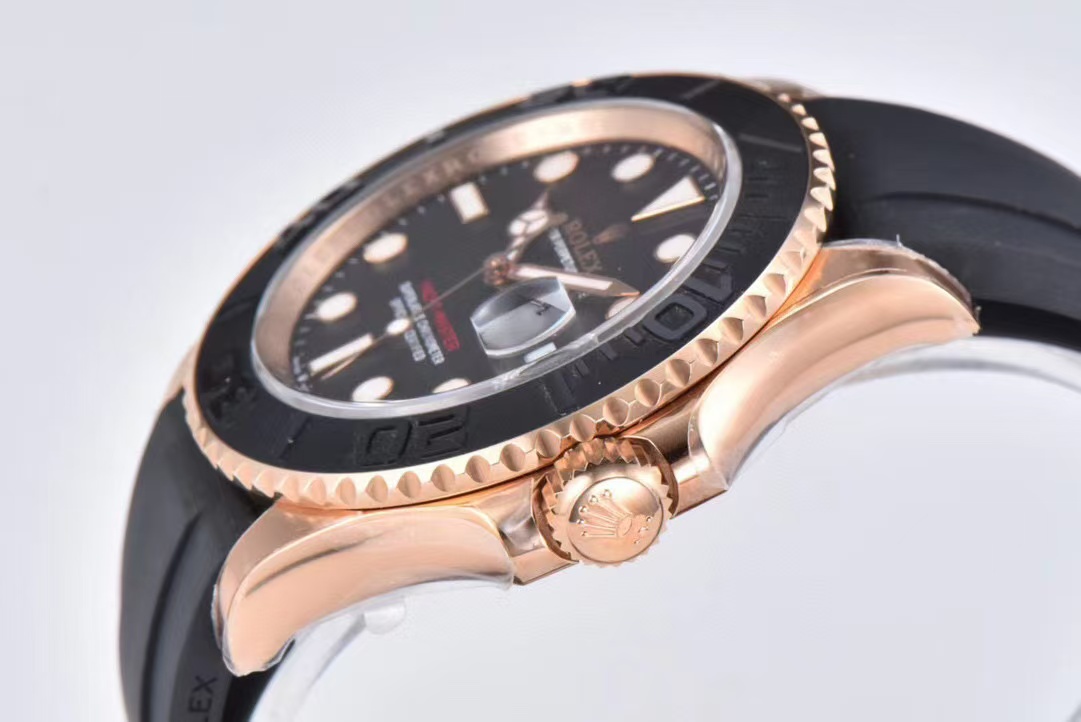 Clean Factory Rolex Yacht-Master 126655-0002 40mm Rose Gold Rubber Strap Black Dial