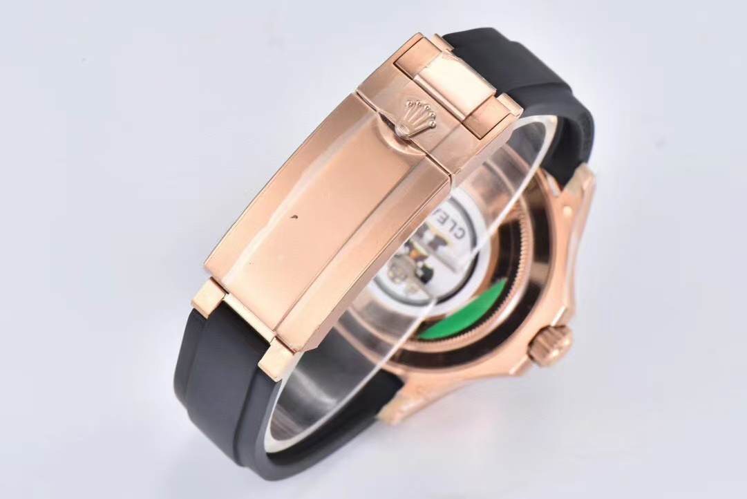 Clean Factory Rolex Yacht-Master 126655-0002 40mm Rose Gold Rubber Strap Black Dial