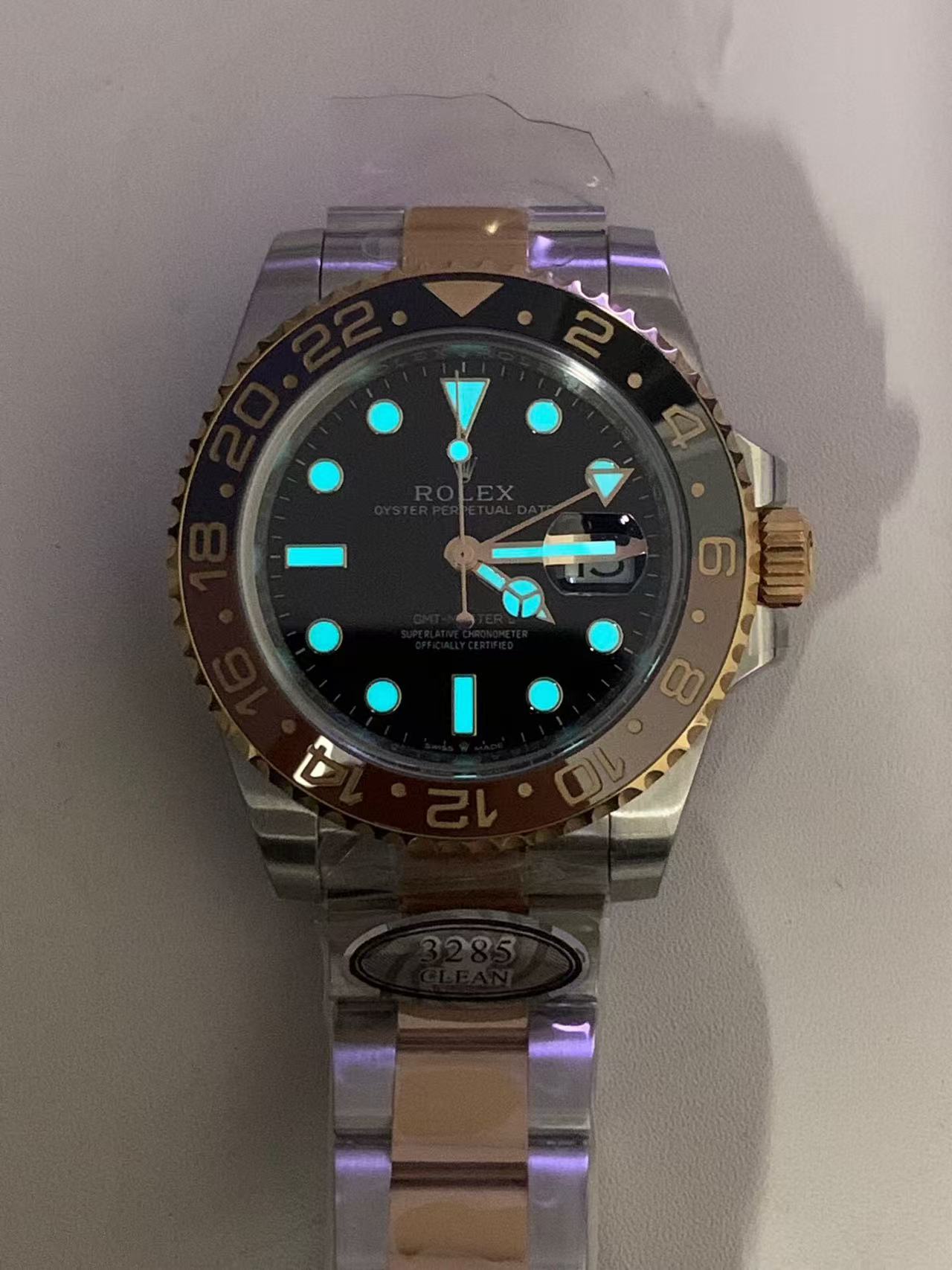 Clean Factory Rolex Rootbeer GMT-MASTER II 126711CHNR-0002 40mm Half Rose Gold Black Dial