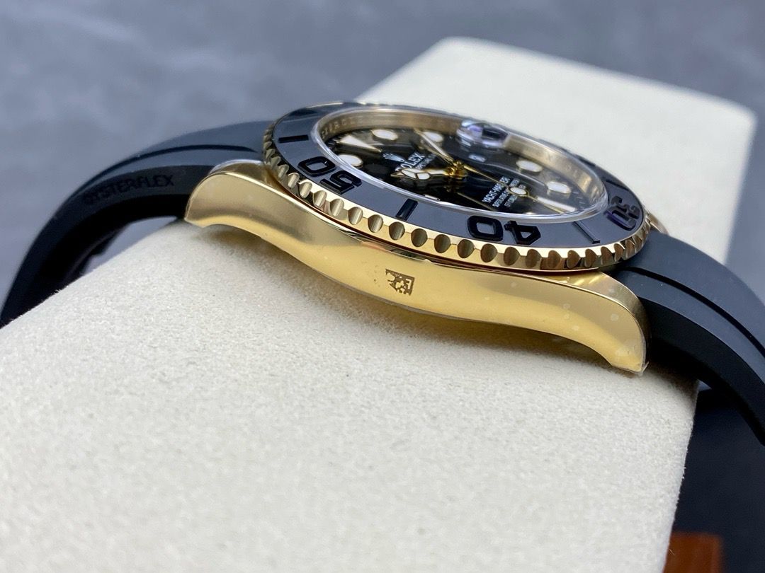 Clean Factory Rolex Yacht-Master 226658-0001 42mm Yellow Gold Rubber Strap Black Dial