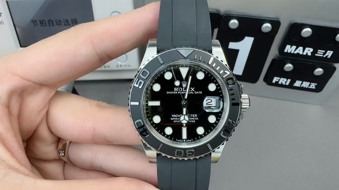 Clean Factory Rolex Yacht-Master 226659-0002 42mm White Gold Rubber Strap Black Dial