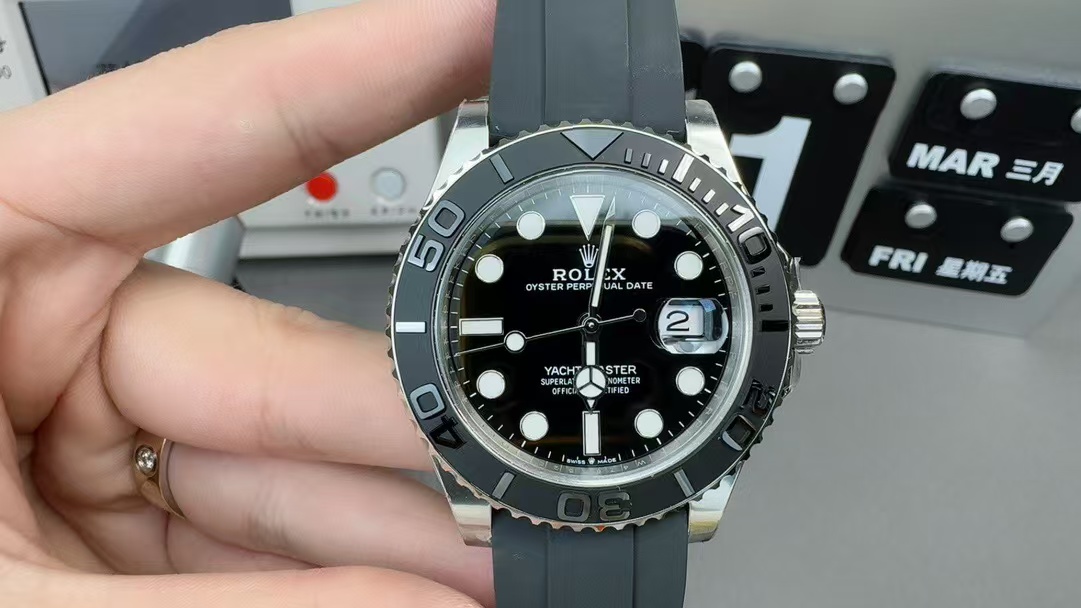 Clean Factory Rolex Yacht-Master 226659-0002 42mm White Gold Rubber Strap Black Dial