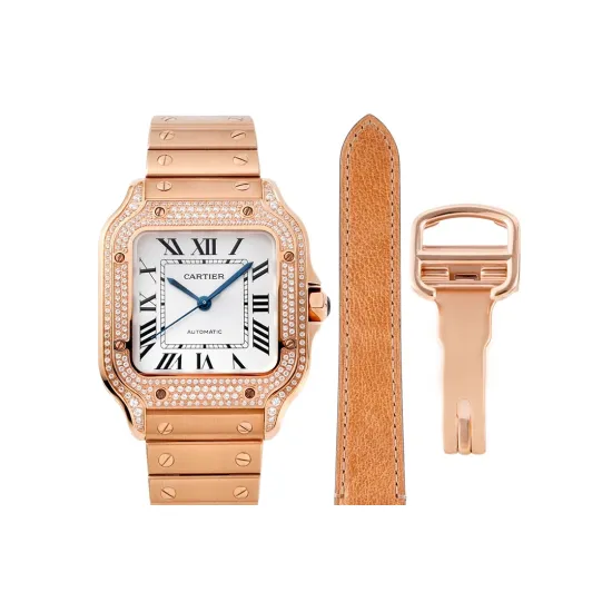 Cartier women's Full Diamond SANTOS 35.1MM*8.83MM Comes with quick-detachable leather strap