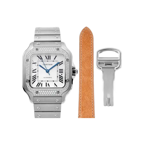 Cartier women's SANTOS Half Diamond 35.1MM*8.83MM Comes with quick-detachable leather strap