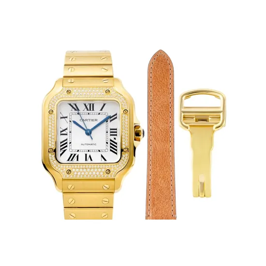 Cartier women's SANTOS Half Diamond 35.1MM*8.83MM Comes with quick-detachable leather strap