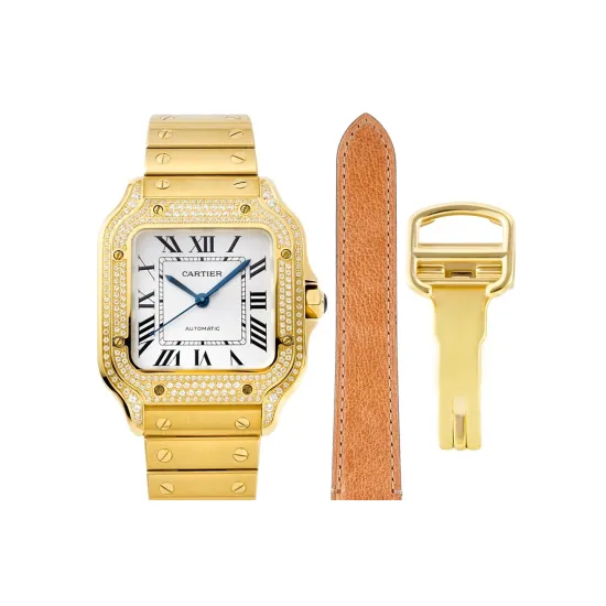 Cartier women's SANTOS Full Diamond 35.1MM*8.83MM Comes with quick-detachable leather strap