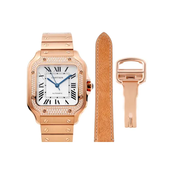 Cartier women's Half Diamond  SANTOS 35.1MM*8.83MM Comes with quick-detachable leather strap