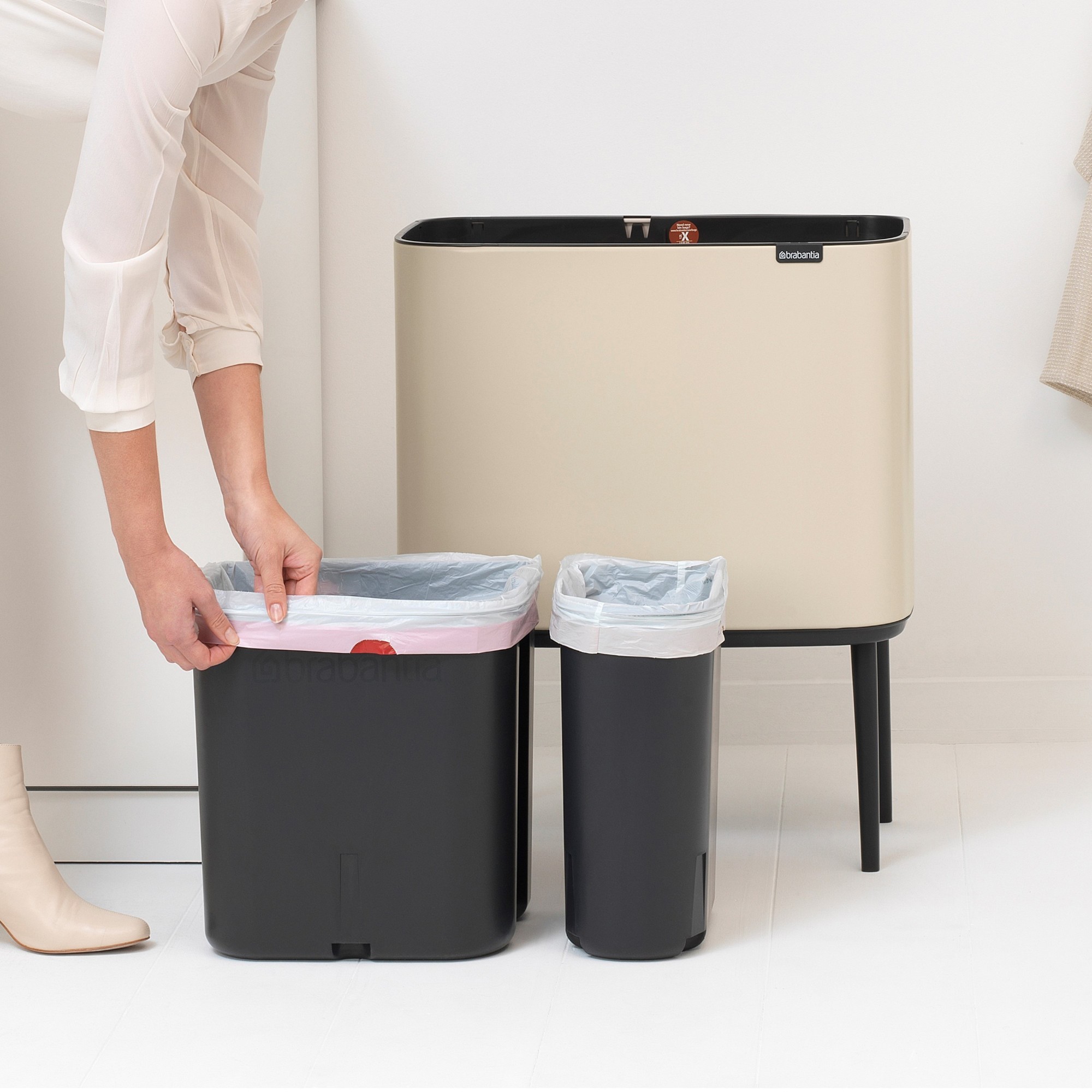 Brabantia Bo Touch Top Dual Compartment Recycling Trash Can, 3 + 6 Gallon