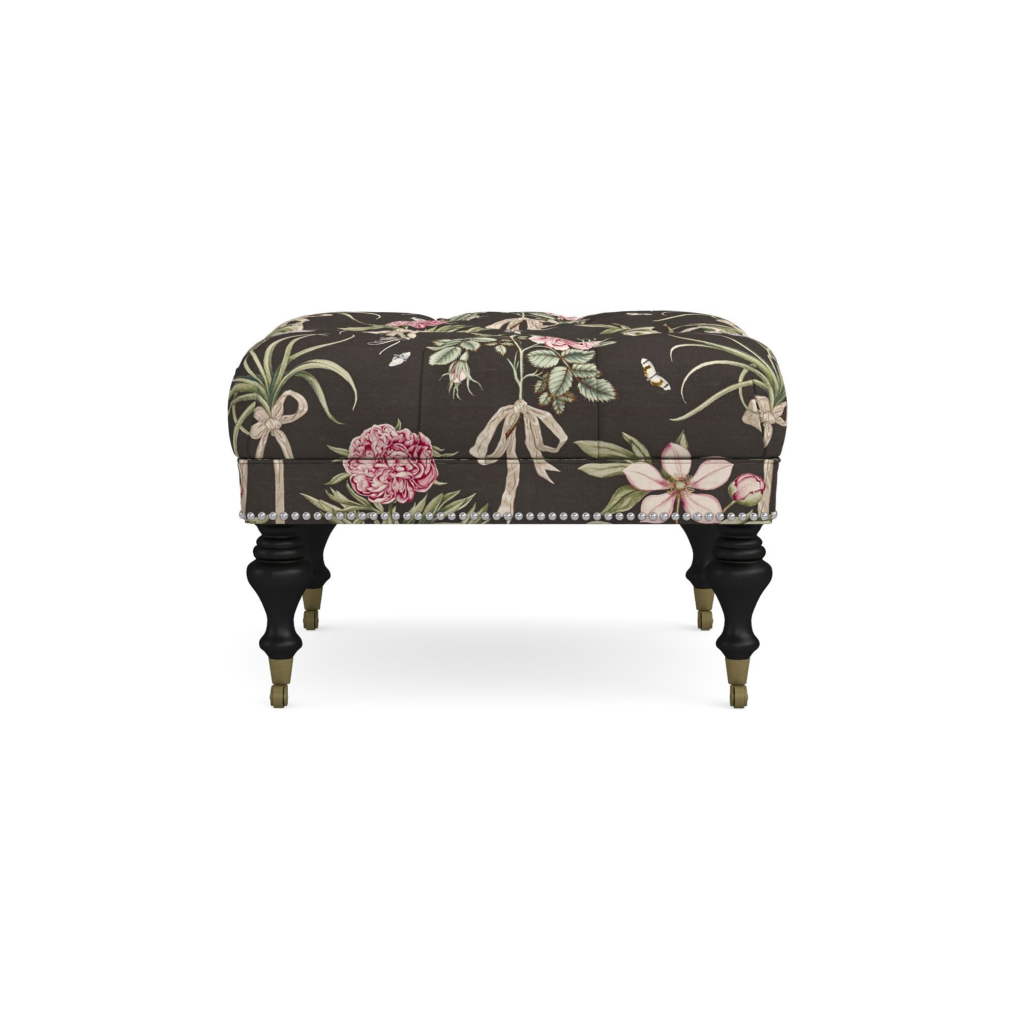 Fairfax Square Ottoman, Turned Leg with Tufted Top (26