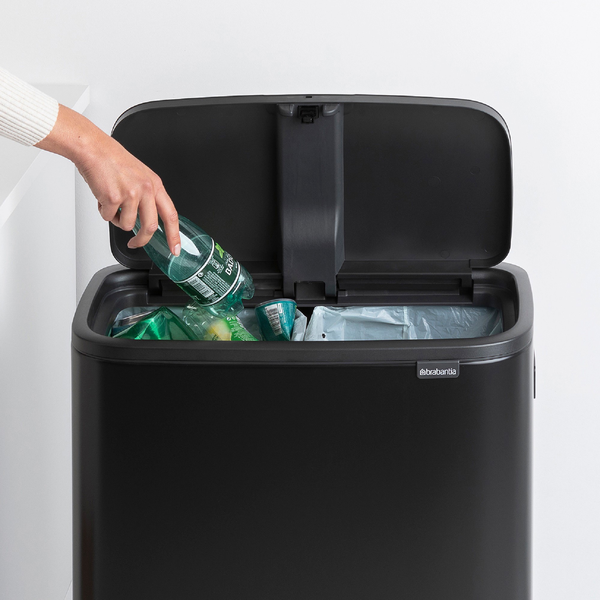 Brabantia Bo Touch Top Hi Dual Compartment Recycling Trash Can, 2 x 8 Gallon