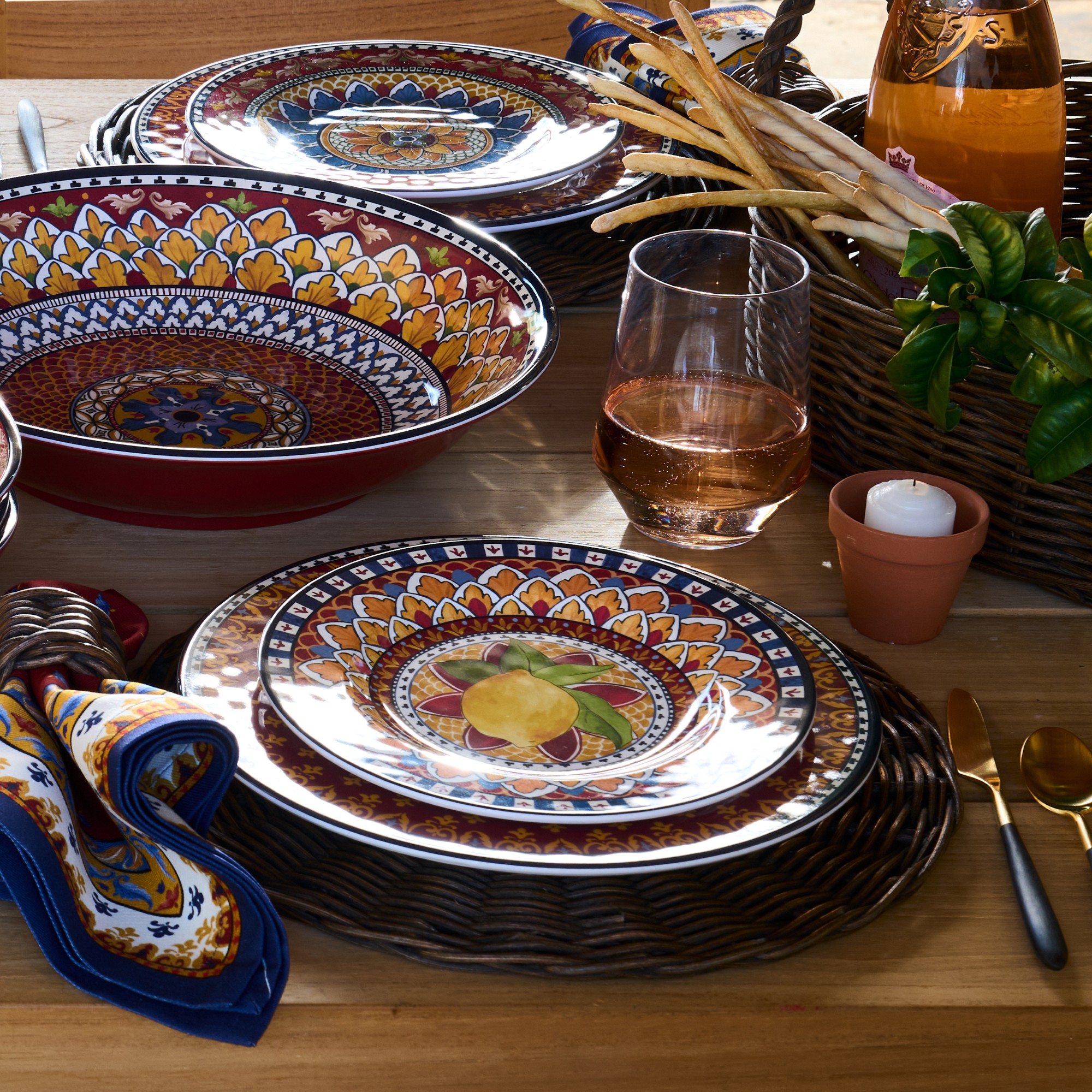 Sicily Red Outdoor Melamine Salad Plates, Set of 4