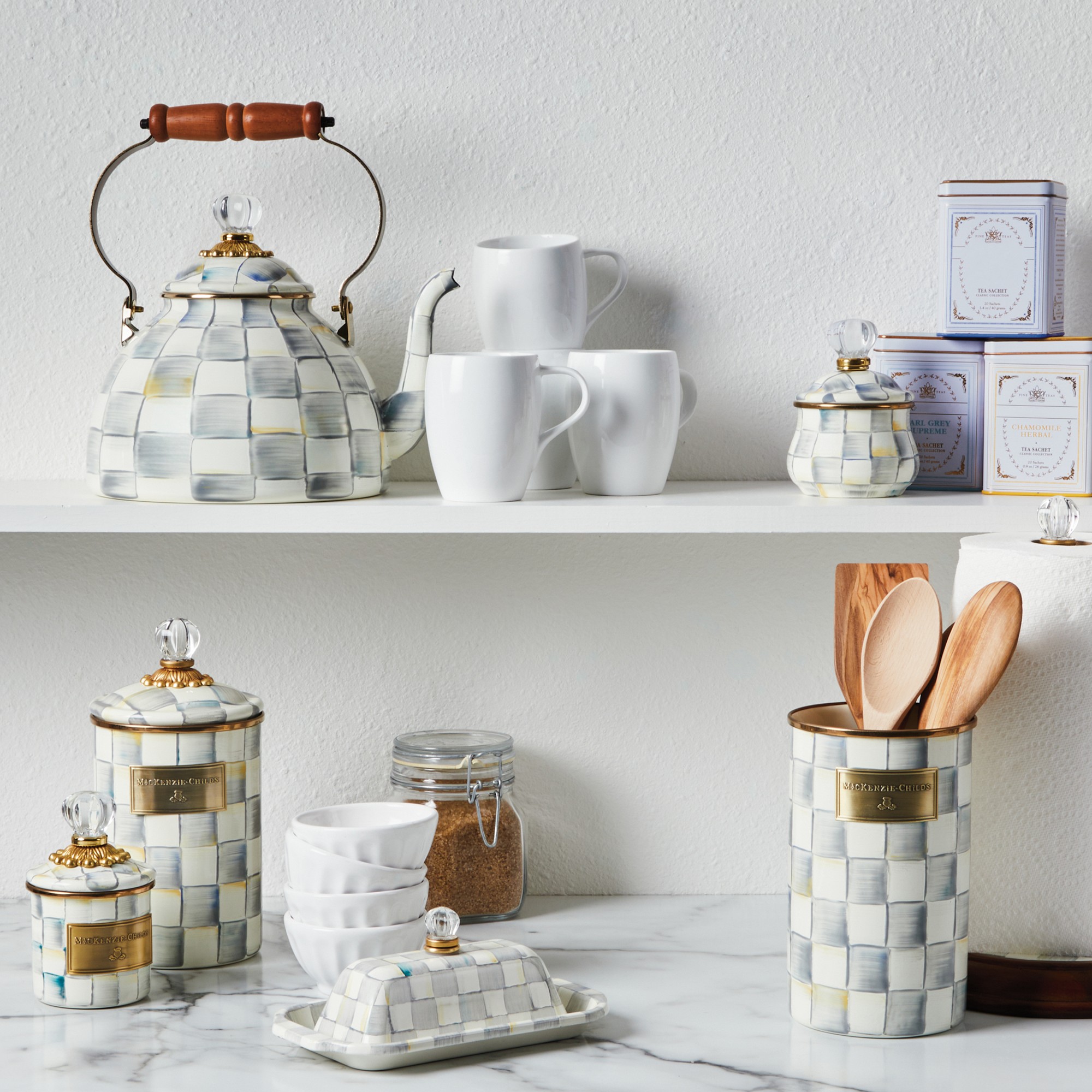 MacKenzie-Childs Sterling Check Tea Kettle