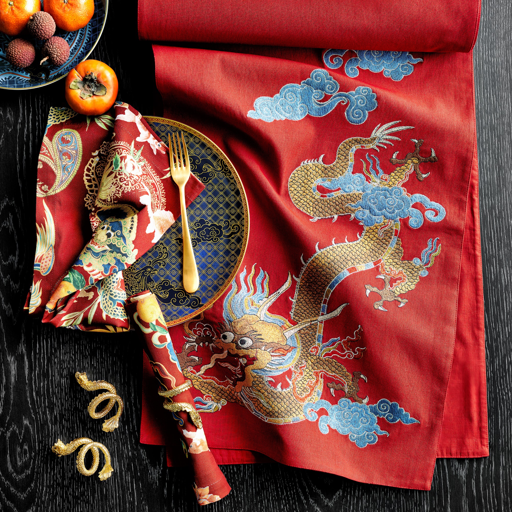 Lunar Dragon Embroidered Napkins, Set of 4