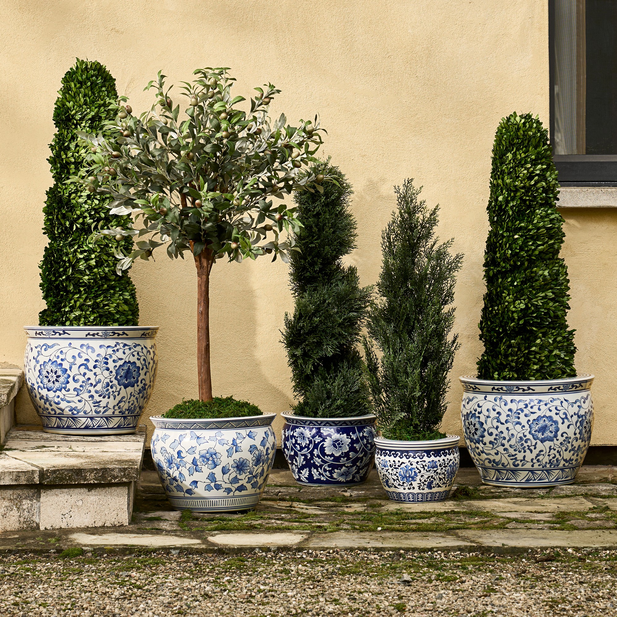 Blue & White Ceramic Planter, Medium