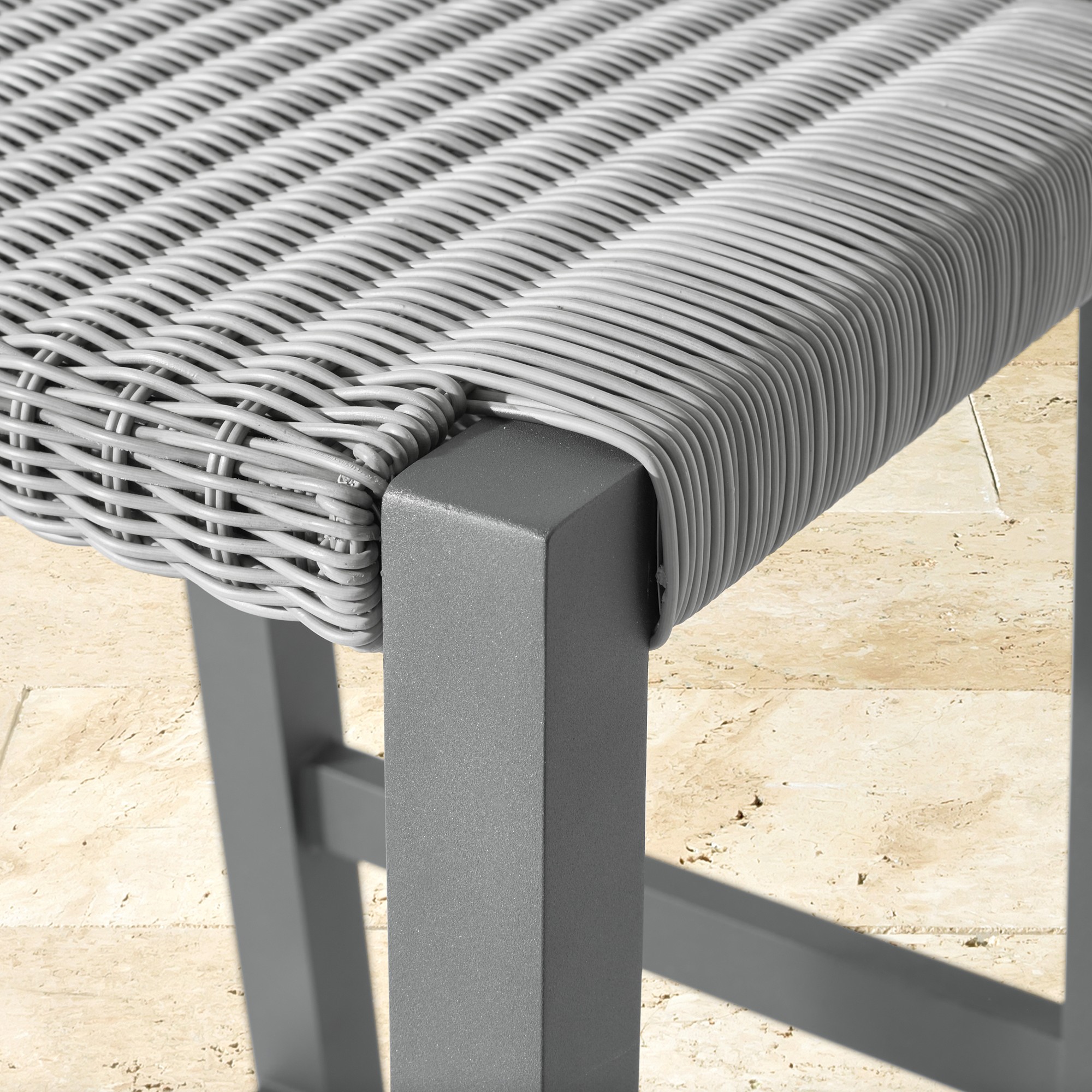 Larnaca Slate Grey Metal All-Weather Weave Backless Bar Stool