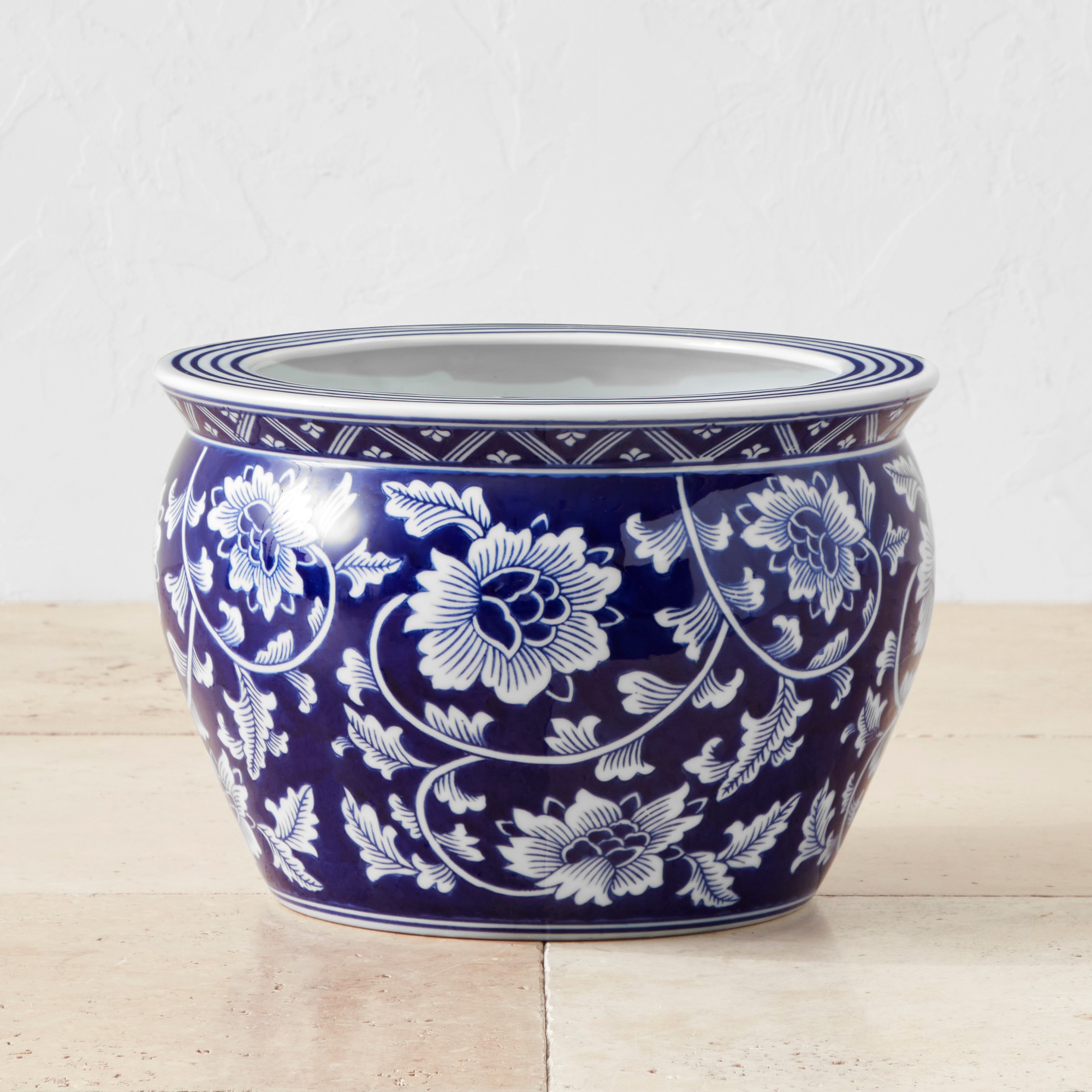 Blue & White Ceramic Planter, Medium