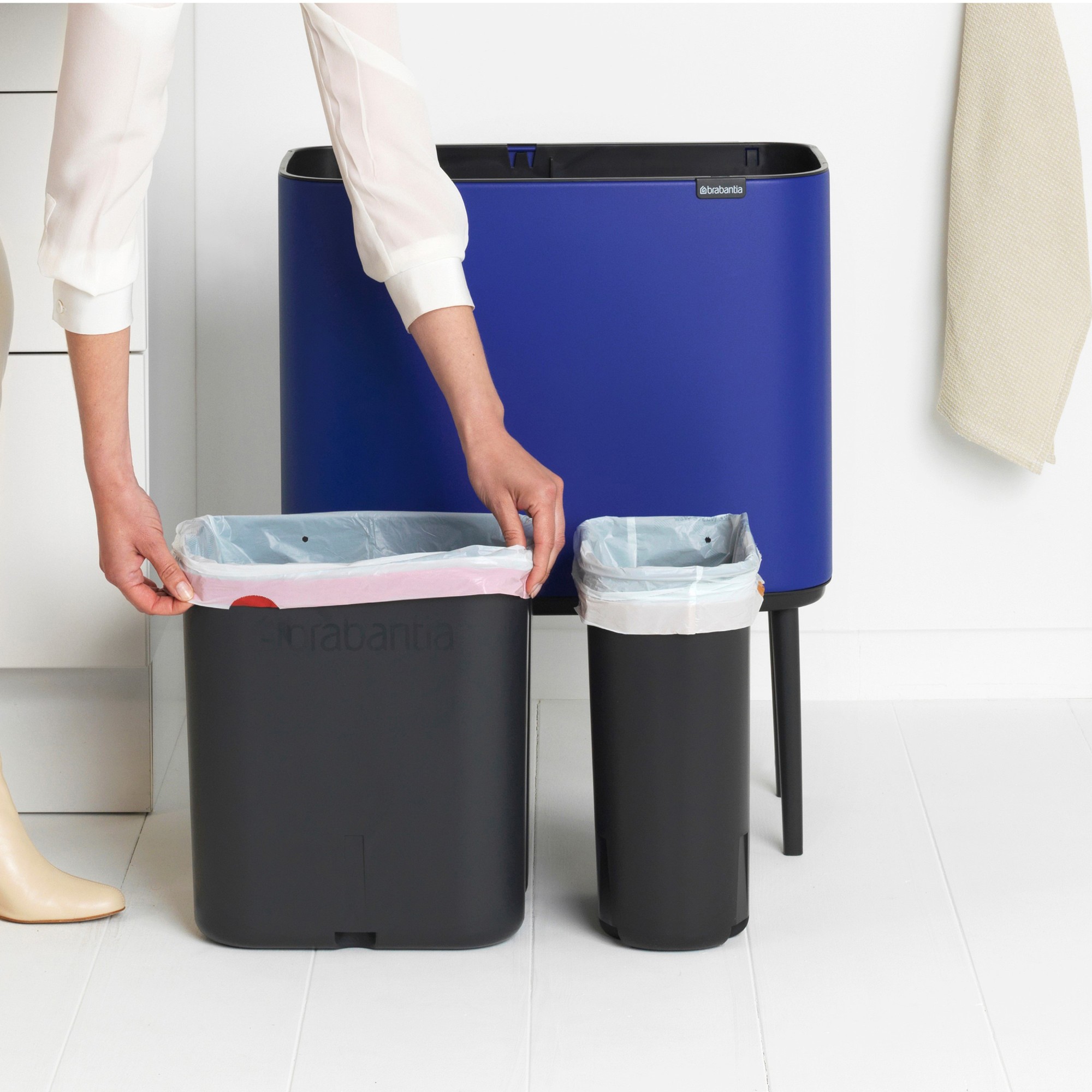 Brabantia Bo Touch Top Dual Compartment Recycling Trash Can, 3 + 6 Gallon