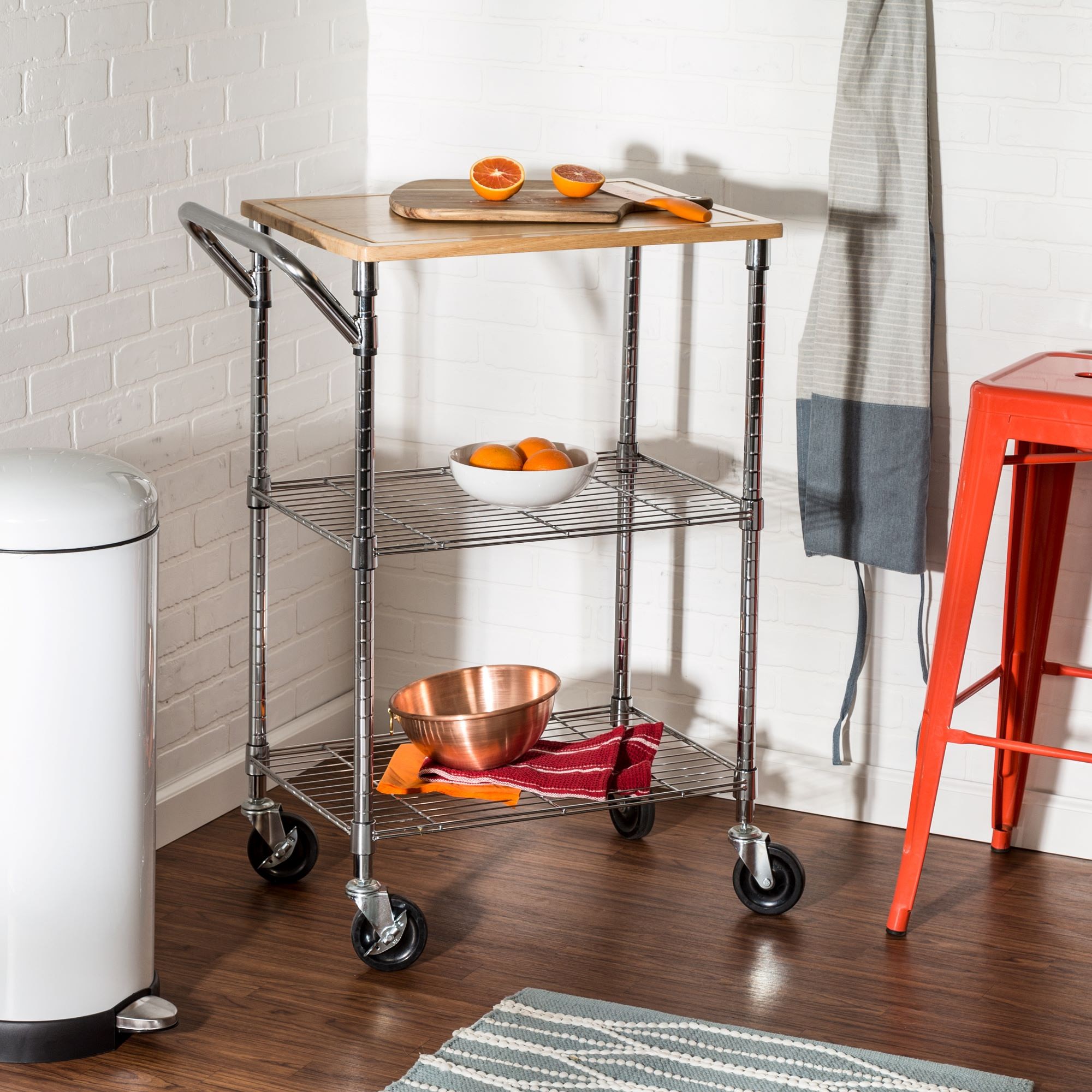 Rolling Kitchen Island with Wood Cutting Board