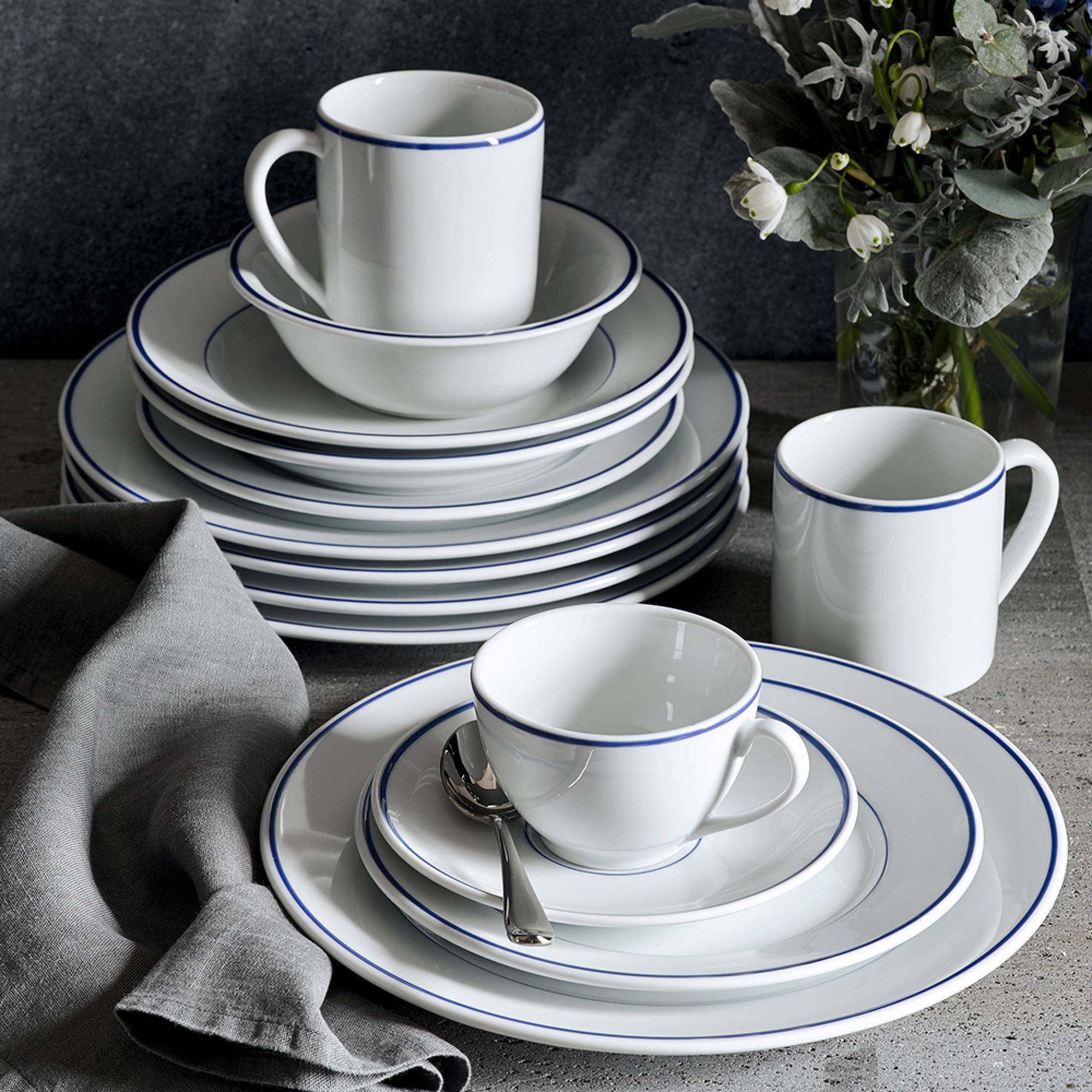 Apilco Tradition Blue-Banded Porcelain Dinnerware Collection