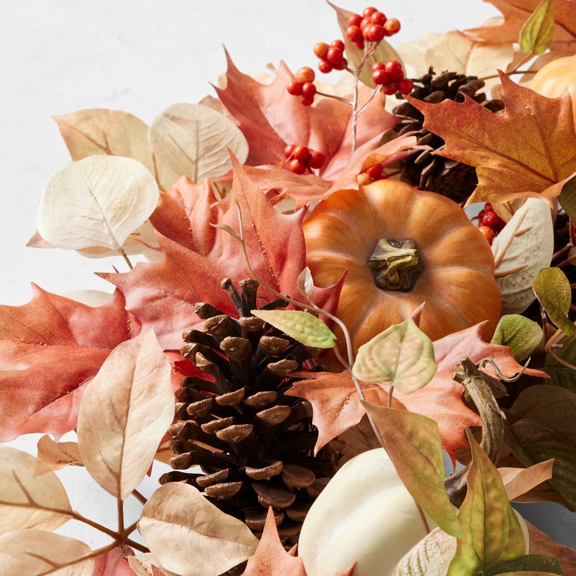 Fall Pumpkin & Maple Leaves UV Protected Faux Wreath & Garland