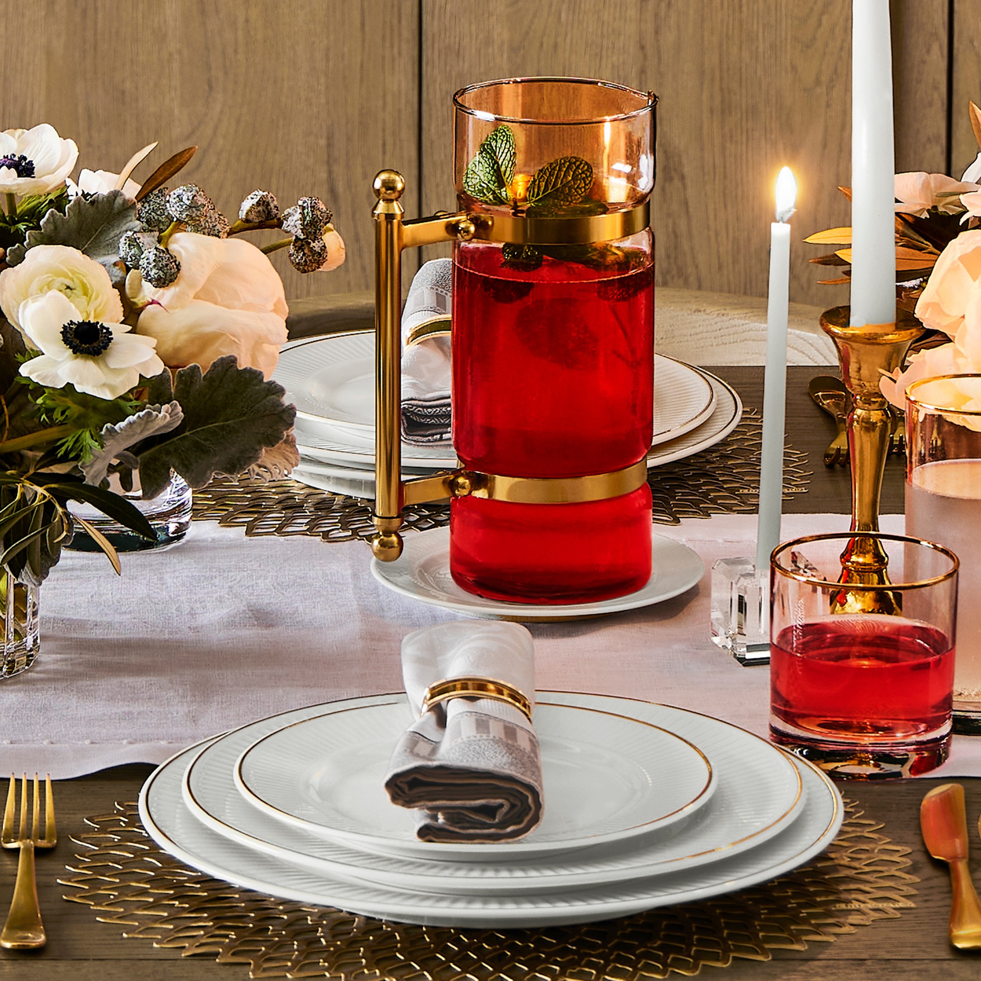 Pillivuyt Plisse Gold Porcelain Dinner Plates, Set of 4