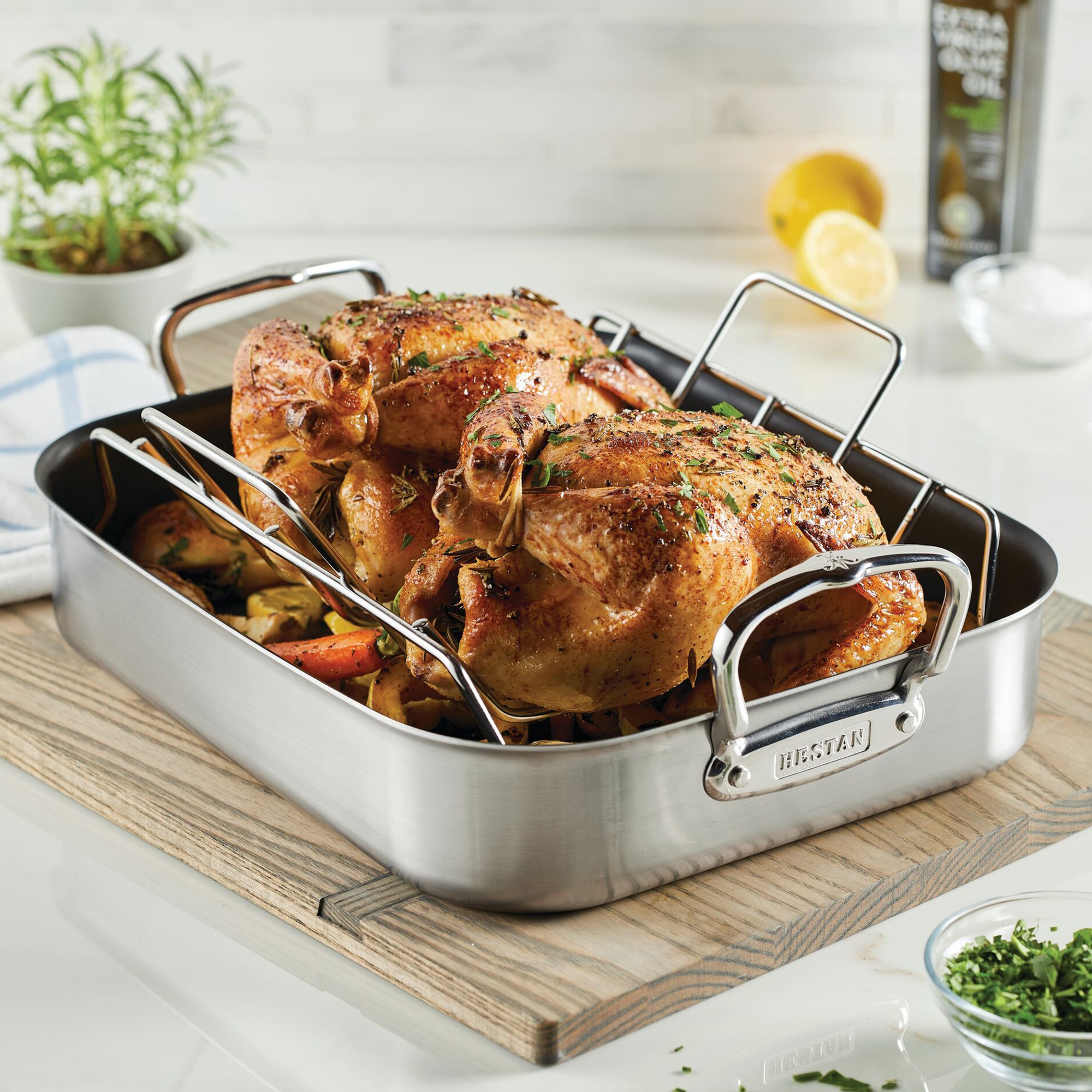 Hestan Provisions Stainless-Steel Nonstick Roaster with Rack