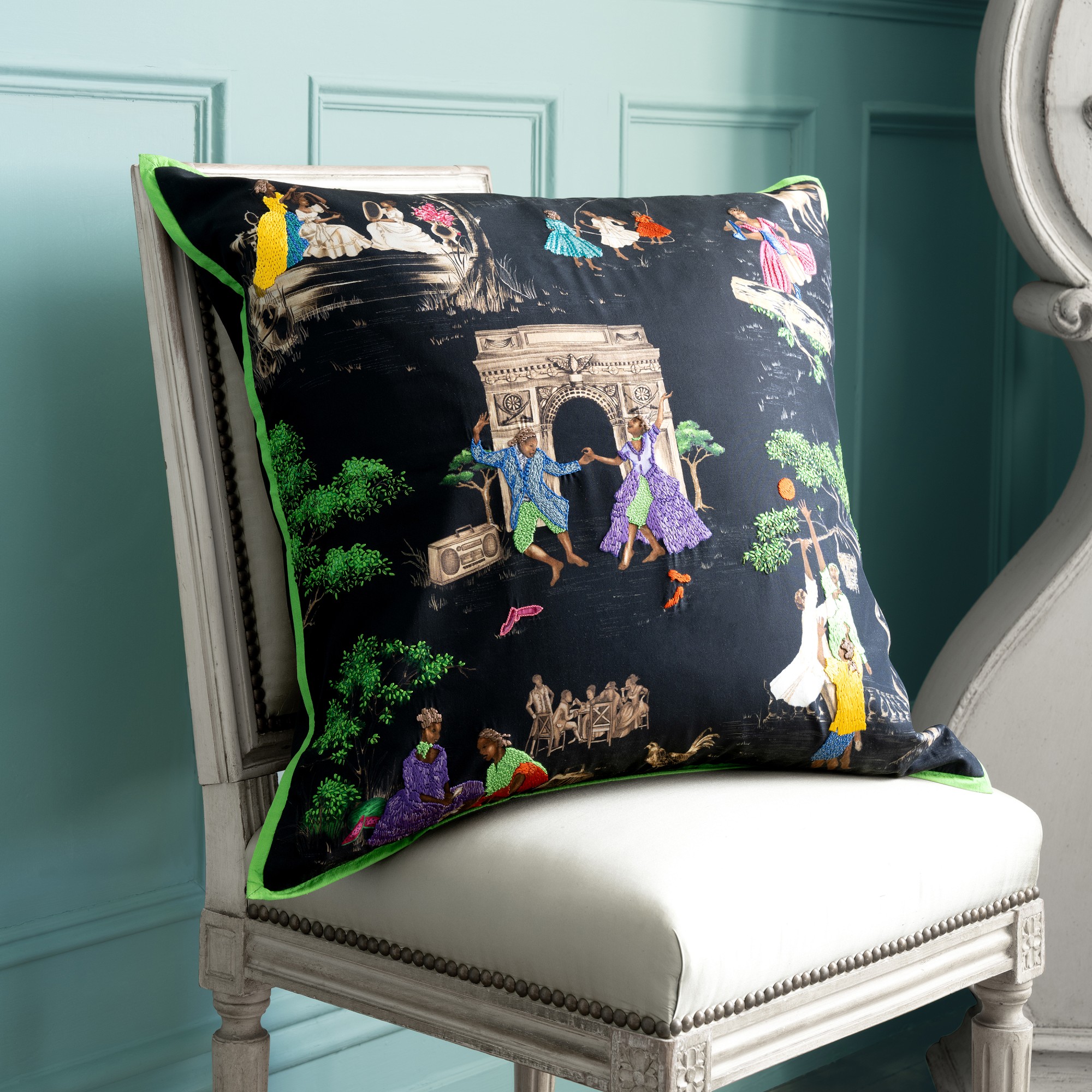 Sheila Bridges x Williams Sonoma Home Harlem Toile Print & Embroidered Pillow Cover