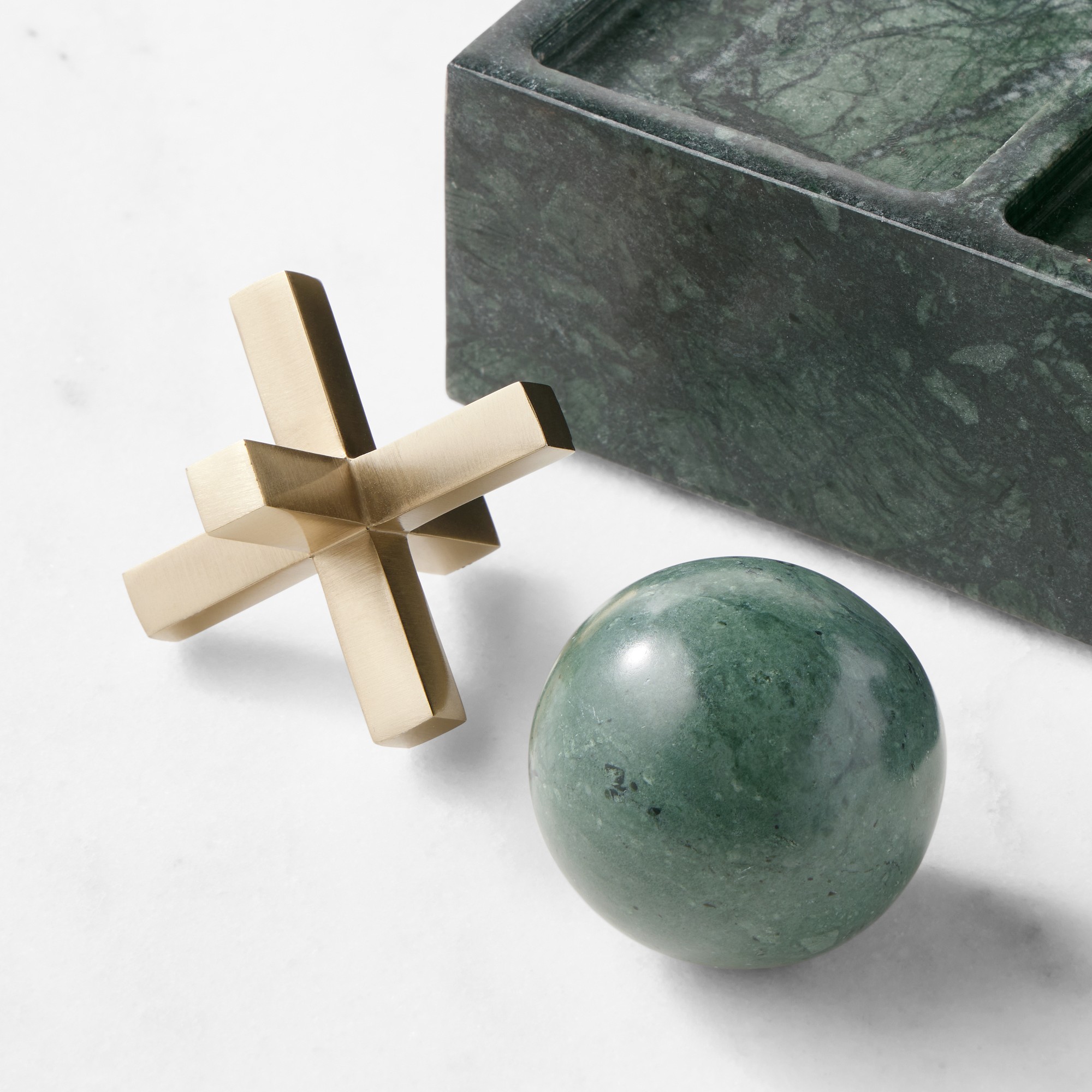 Tic Tac Toe, Green Marble & Antique Brass