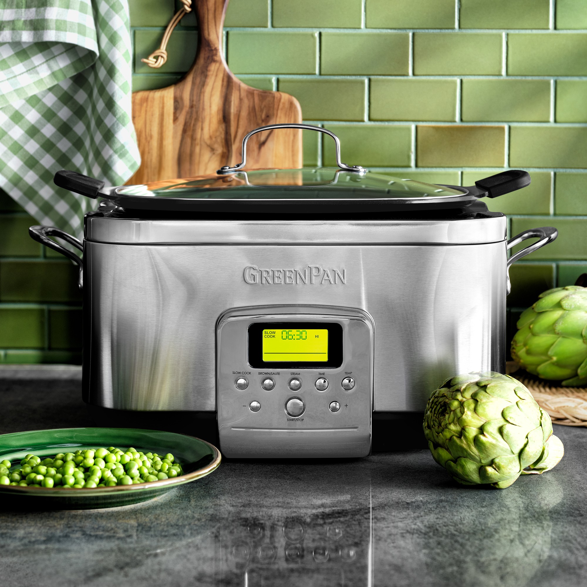 GreenPan™ Premiere Stainless-Steel Slow Cooker, 6-Qt.
