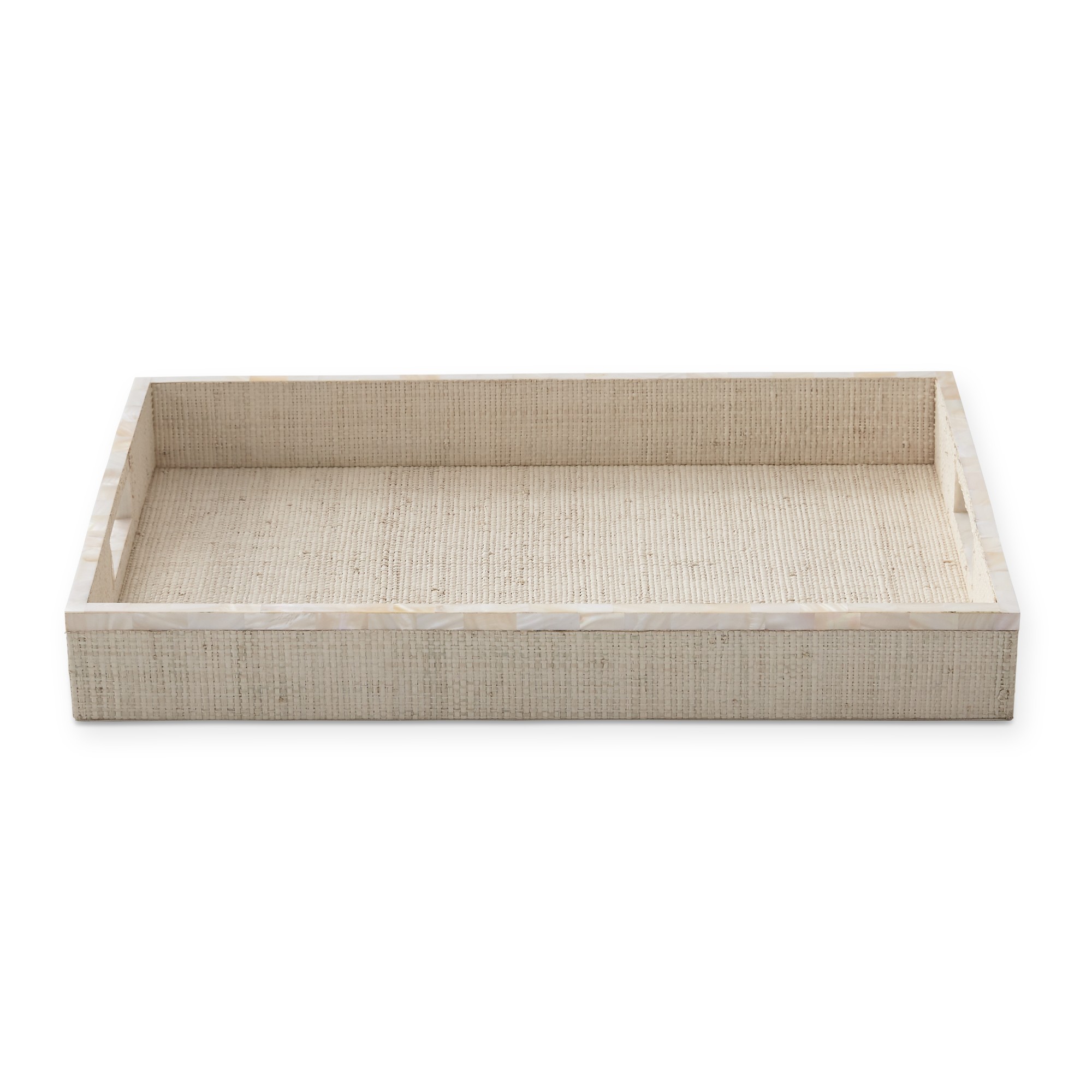 AERIN White Raffia and Shell Tray