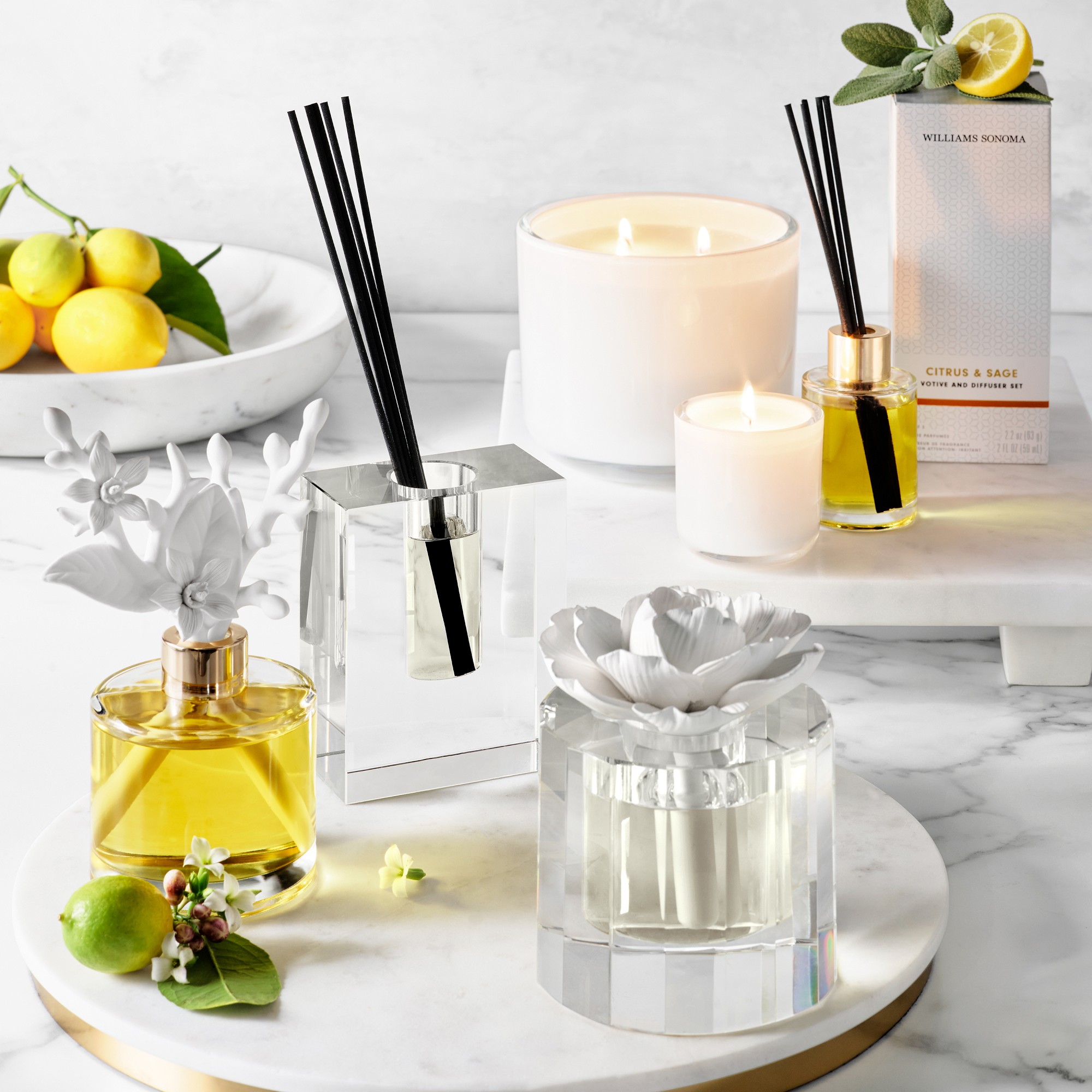 Williams Sonoma Crystal Block Diffuser and Refill Set, Jasmine and Yuzu