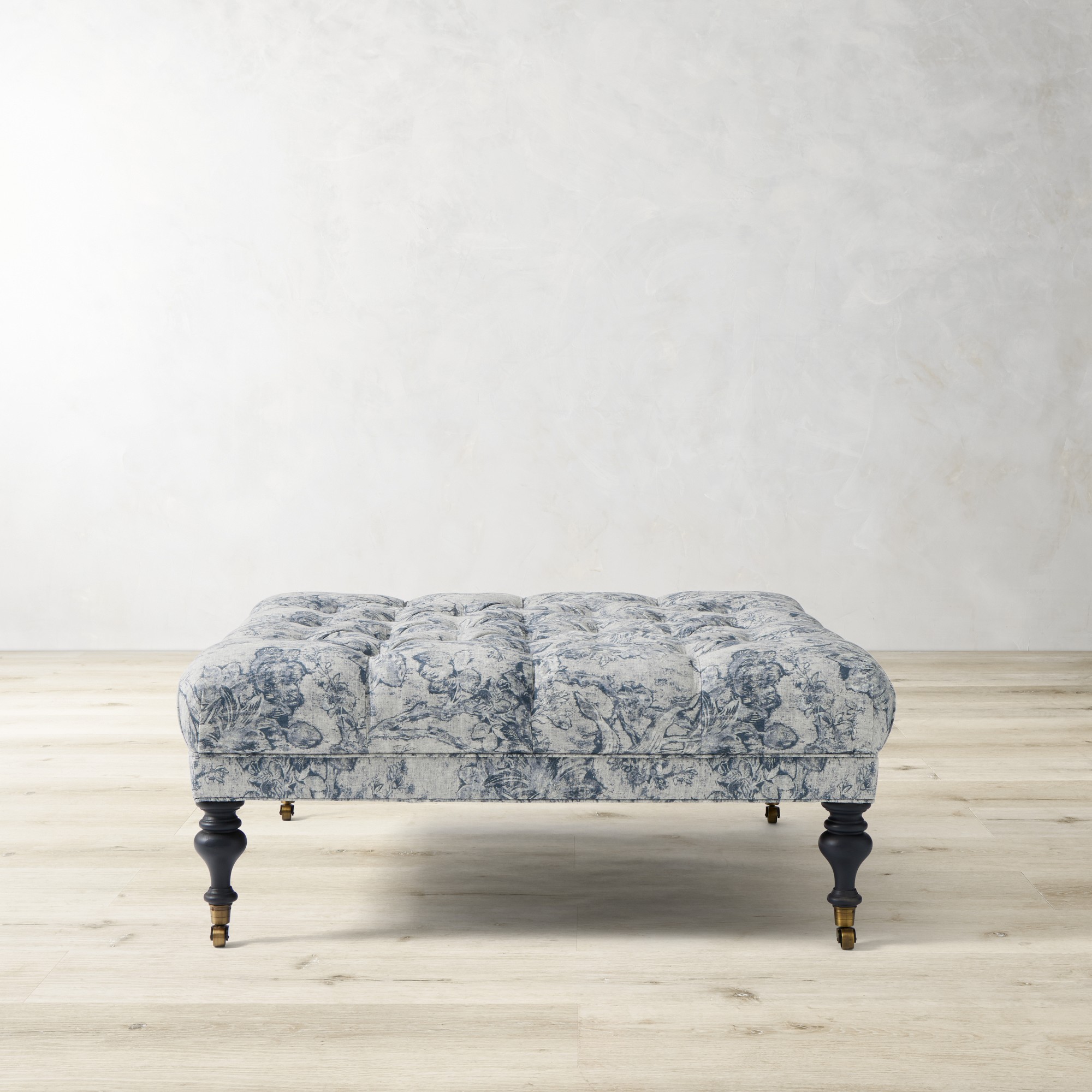 Fairfax Square Ottoman, Turned Leg with Tufted Top (26