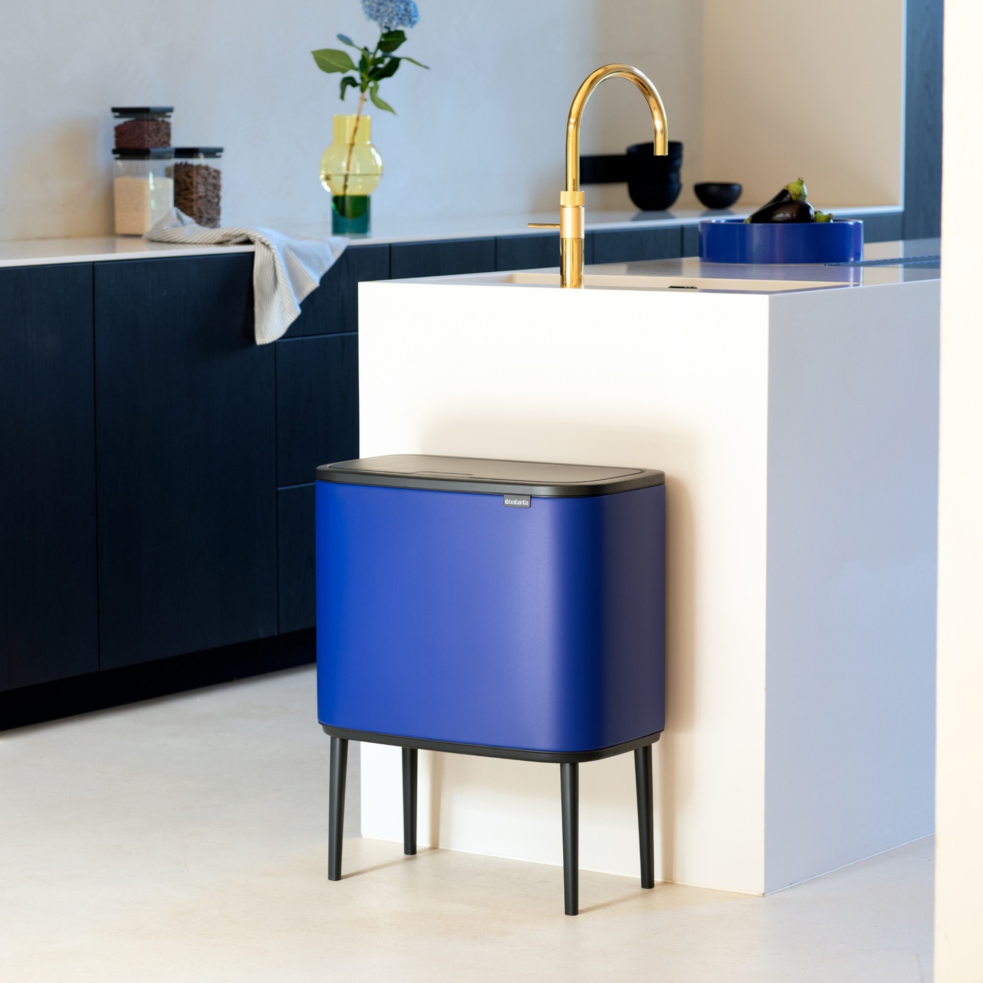 Brabantia Bo Touch Top Dual Compartment Recycling Trash Can, 3 + 6 Gallon