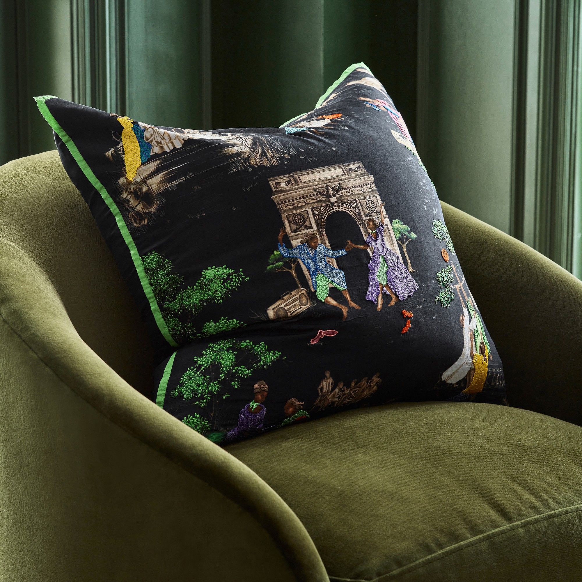 Sheila Bridges x Williams Sonoma Home Harlem Toile Print & Embroidered Pillow Cover