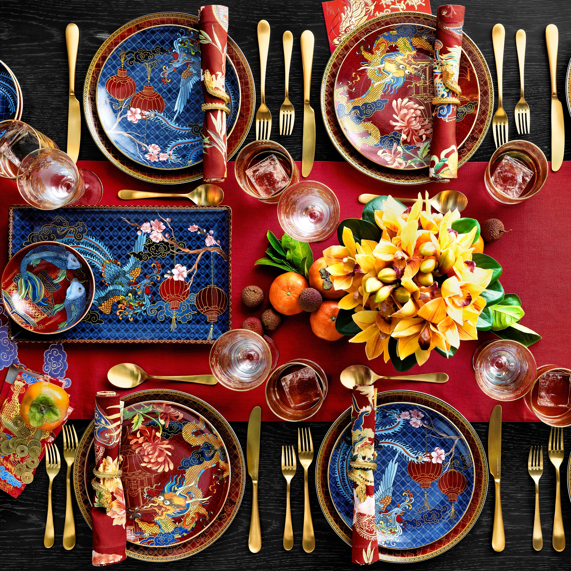 Gold Dragon Double Old-Fashioned Glasses