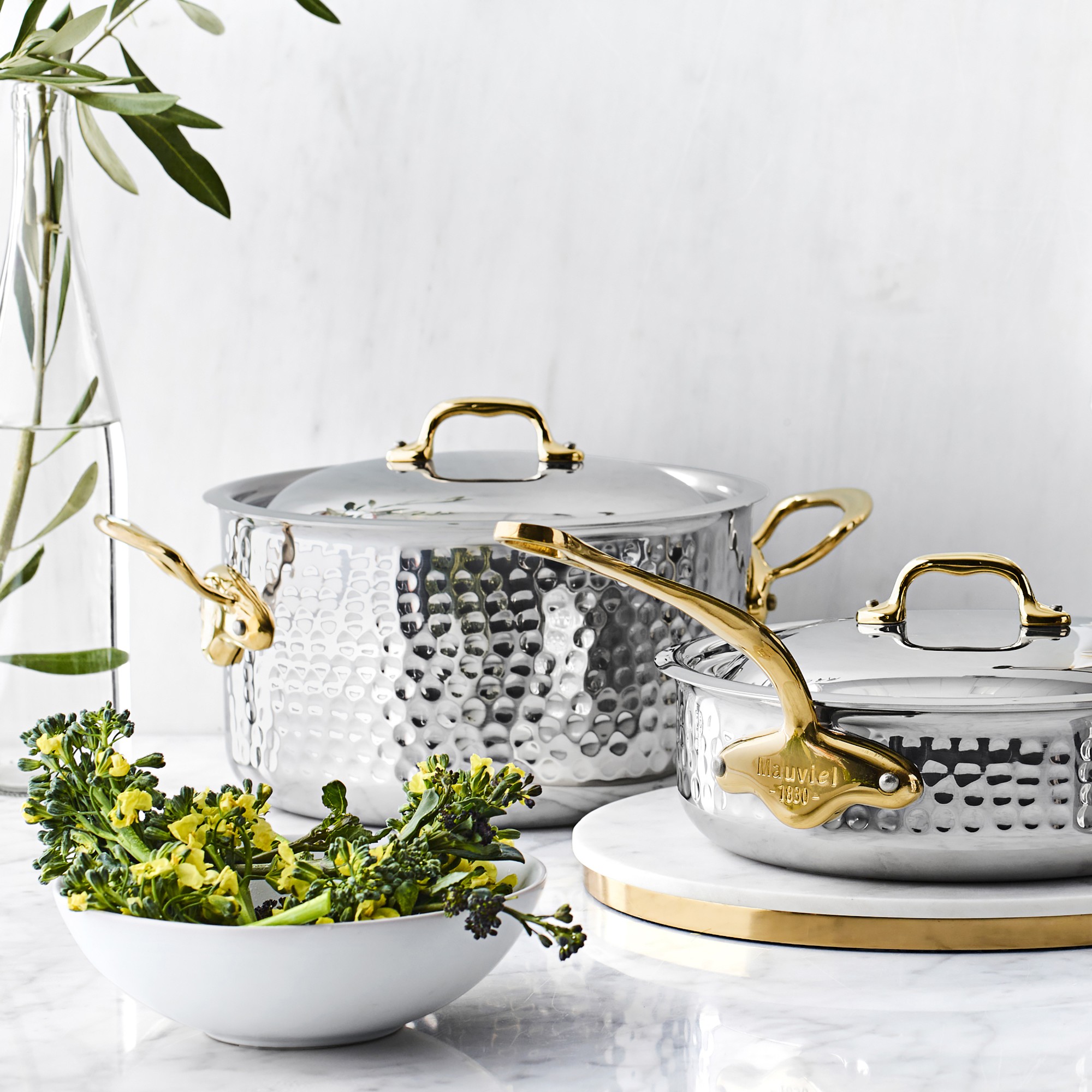 Mauviel M'Elite B Hammered Stainless-Steel Saute Pan, 3-Qt.