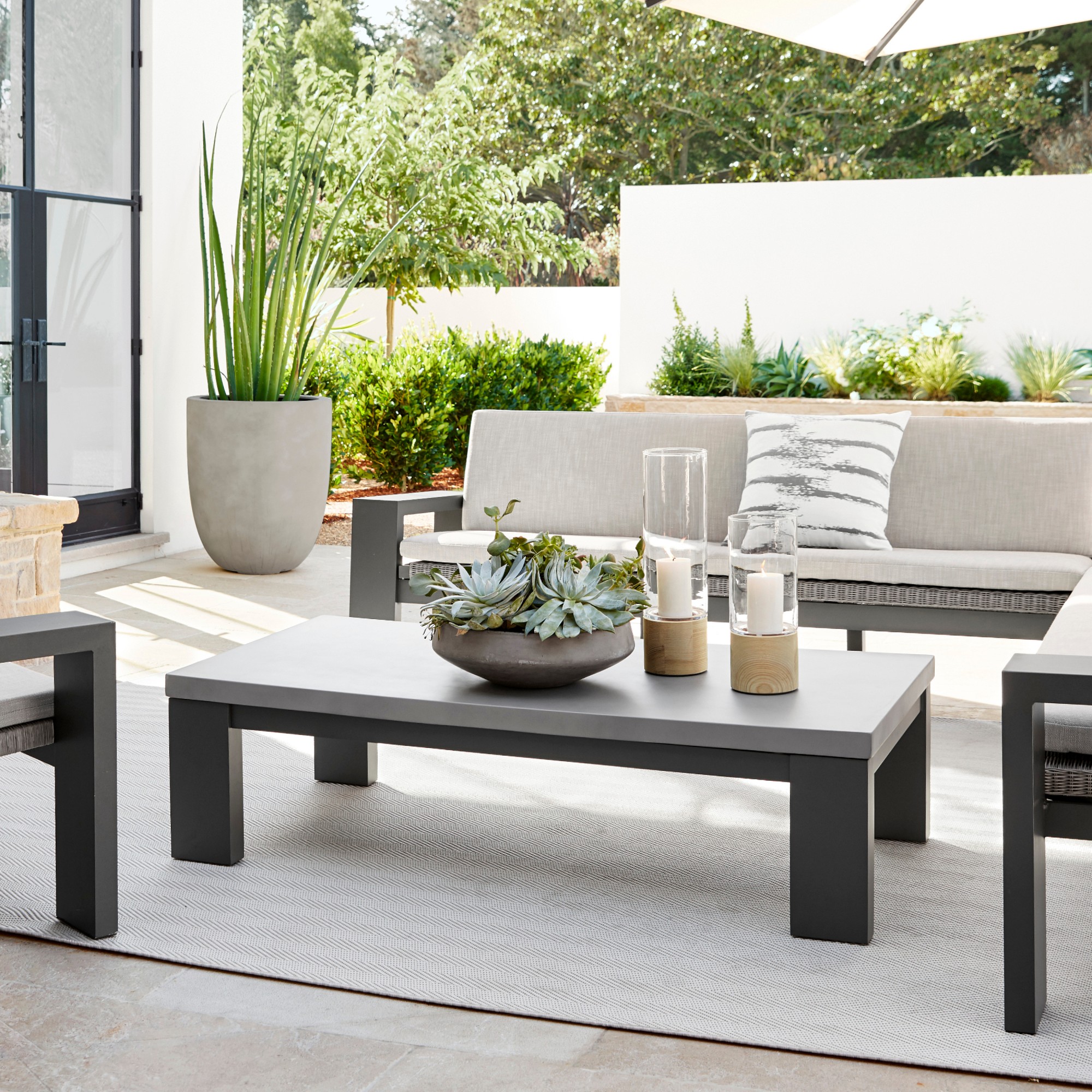 Larnaca Outdoor Slate Grey Metal Fiberstone Coffee Table (60