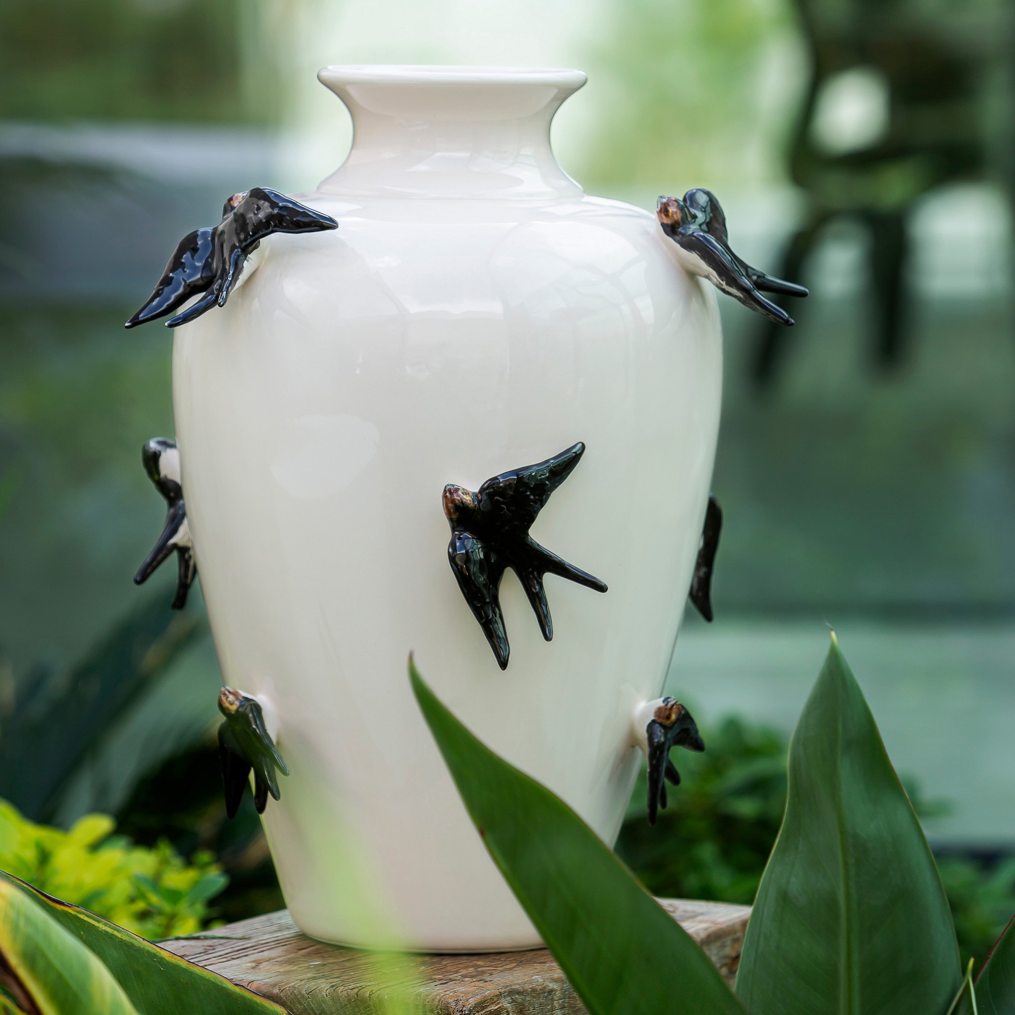 Bordallo Pinheiro Primavera Vase with Swallows