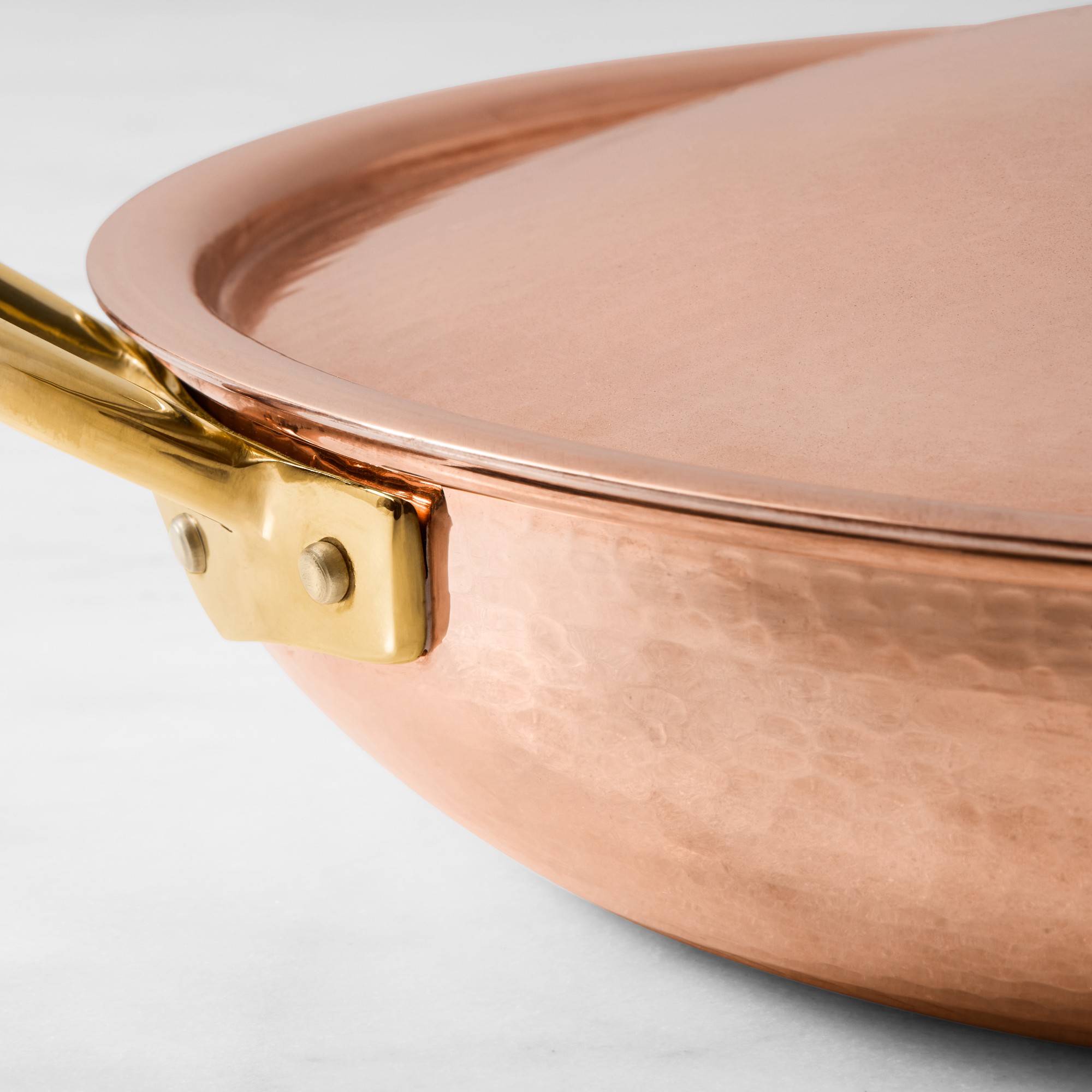 Ruffoni Historia Hammered Copper Round Wide Braiser with Mushroom Knob, 5 3/4-Qt.